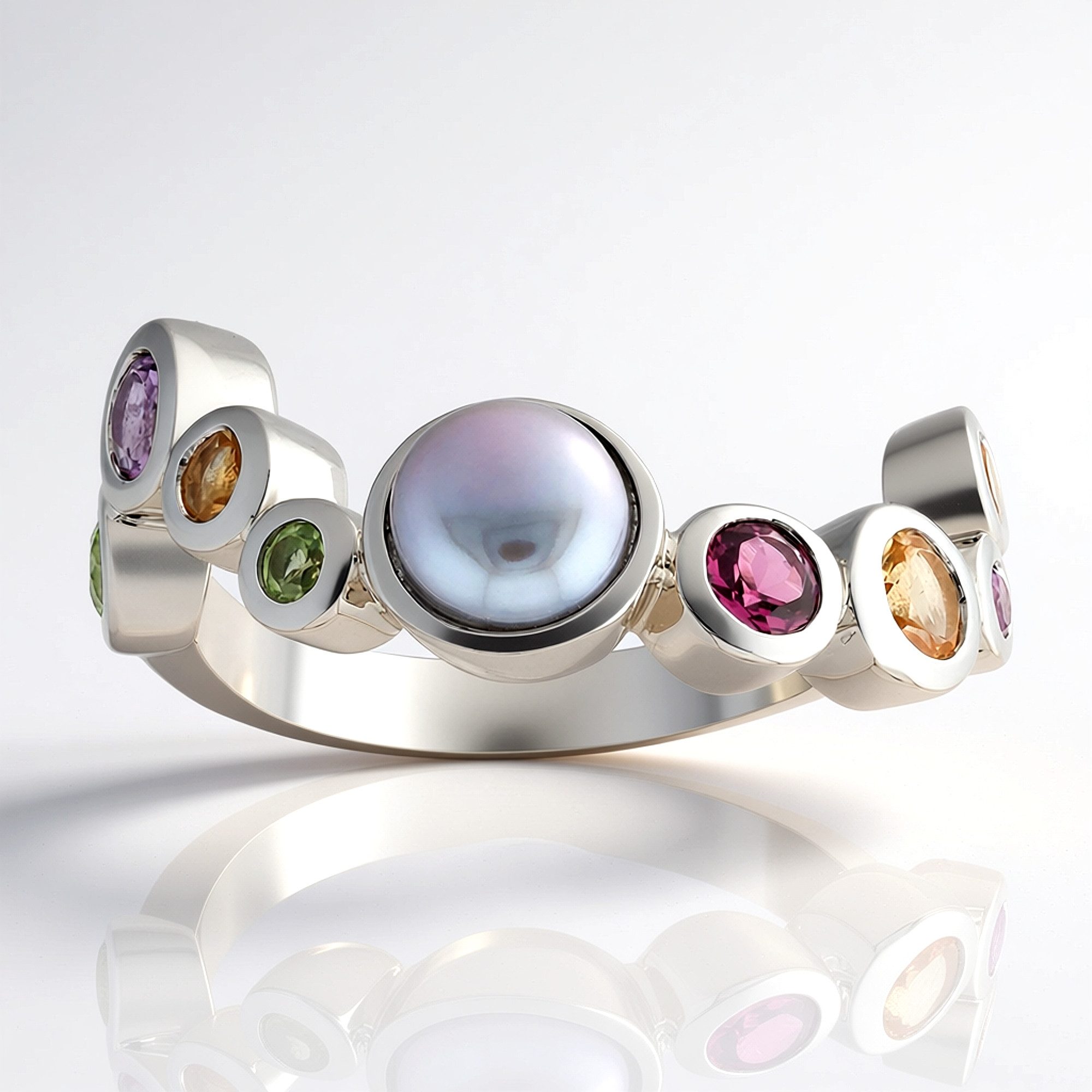 Cavill Perlenring Schicker Ring aus Sterlingsilber mit Perle und Edelstein (1-tlg)