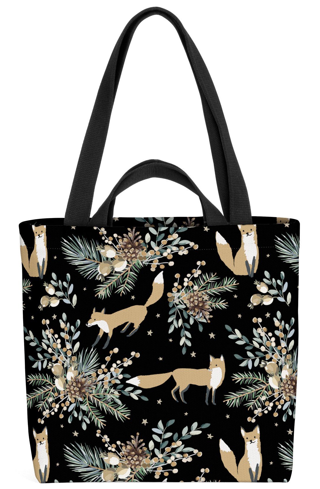 Sterne VOID T Fuchs Schnee Tannen Henkeltasche Winter schwarz Wald Winter Dekoration Fuchs (1-tlg),