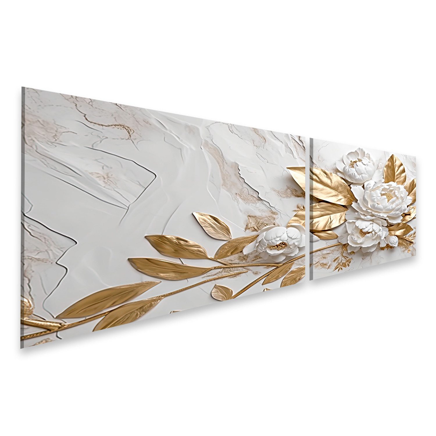 Leinwandbild Marmor Textur Weiß Gold Farben Goldene Blumen Luxuriöses Des Bilder