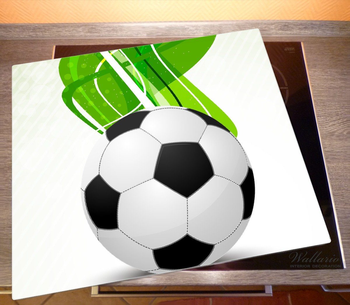 Fußball in Größen Noppen), inkl. Herd-Abdeckplatte grün 5mm weiß, (Glasplatte, tlg., Wellenmuster 1 verschiedene ESG-Sicherheitsglas, Wallario