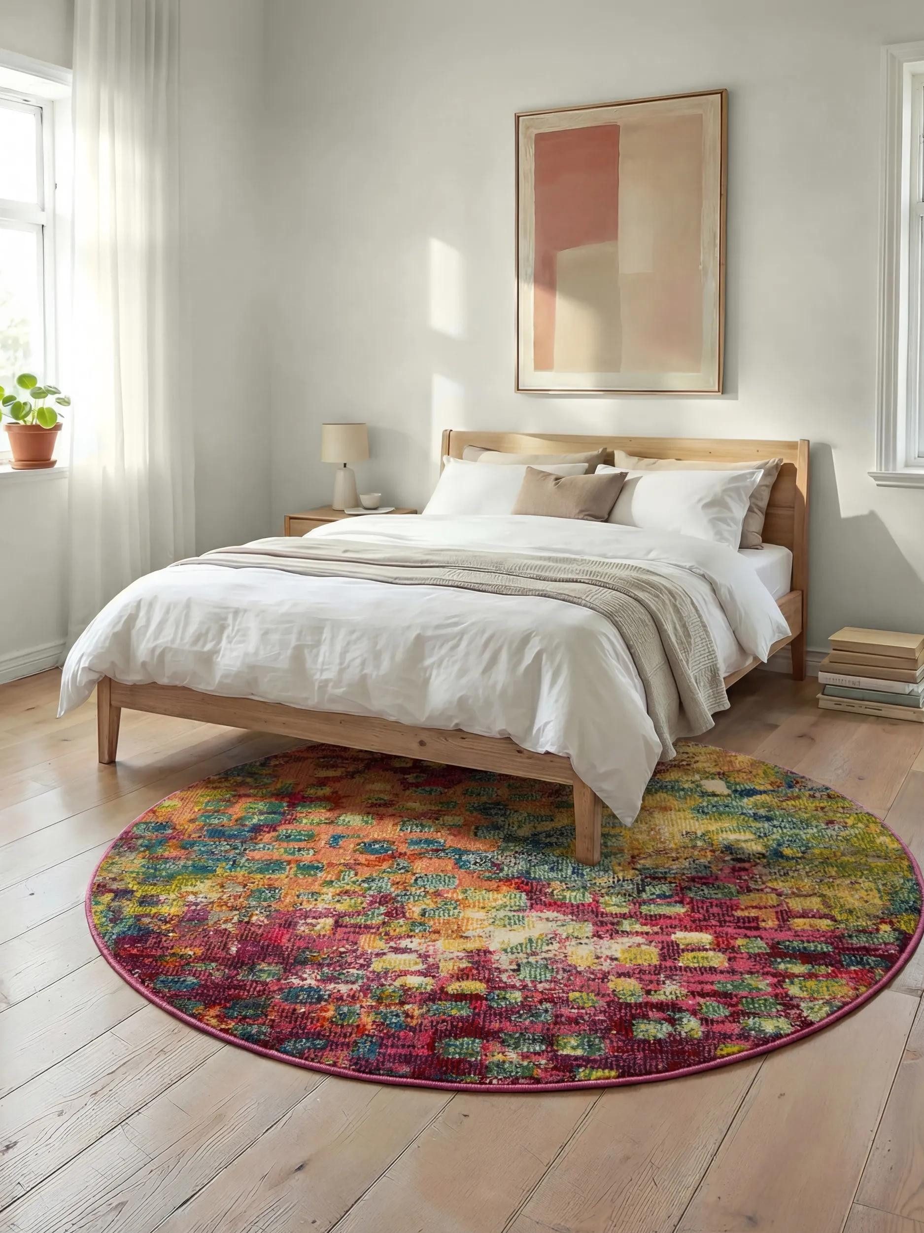 benuta Teppich Casa, rund, Höhe: 11 mm, Teppich Wohnzimmer, Esszimmer, Schlafzimmer, Flur, Farbenfroh, Retro
