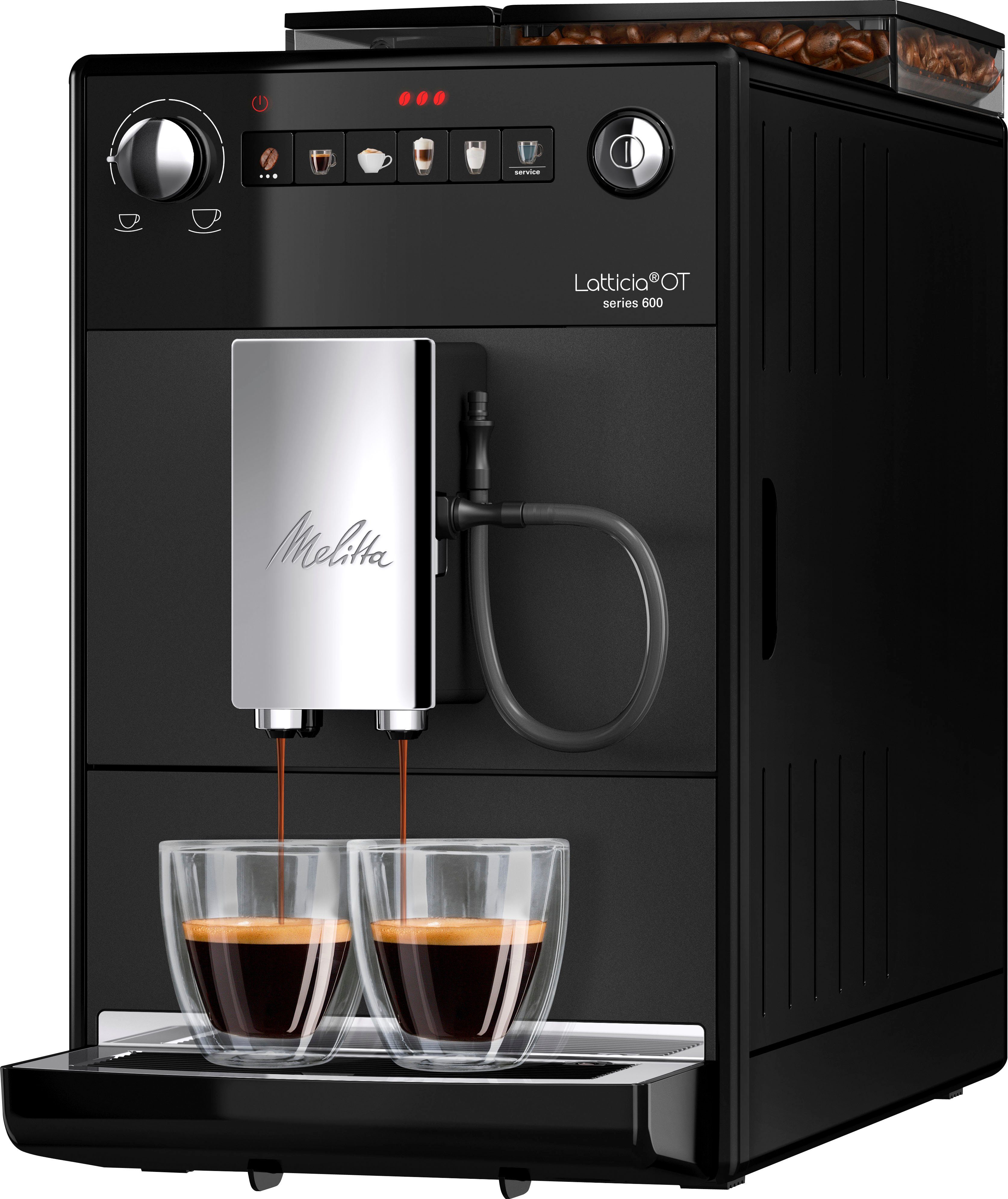 Melitta Kaffeevollautomat Latticia® One Touch F300-100, schwarz, kompakt, aber XL Wassertank & XL Bohnenbehälter