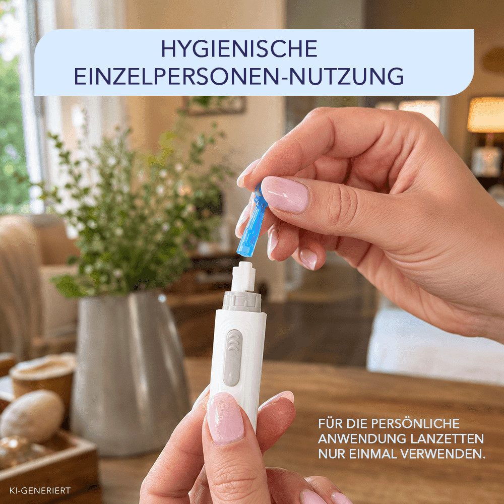 IEA Medical Blutzuckermessgerät AC-309, Komplettset, inkl. 50x Teststreifen, 50x Lanzetten, 1x Etui, für eine einfache Selbstkontrolle zuhause – Bild 4 von 5