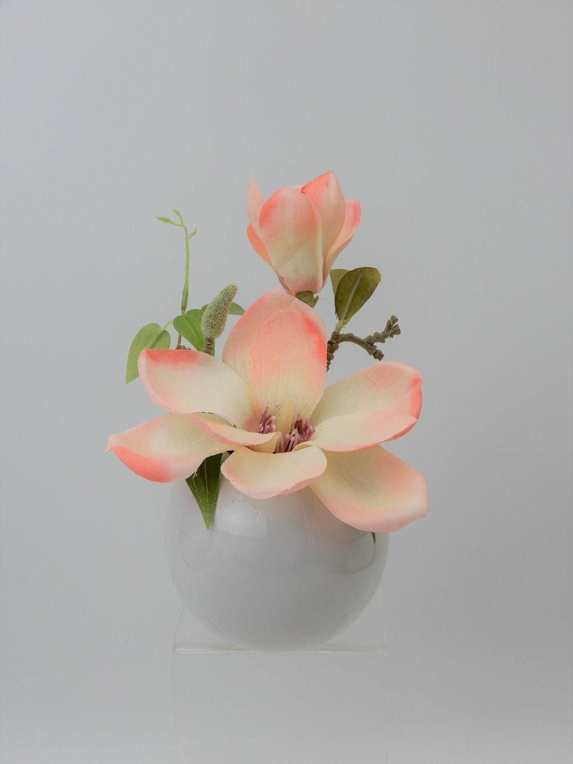 Kunstblume Deko Blume Magnolie FEMI im weißen Keramiktopf, Crem Magnolie, artplants, Höhe 20.0 cm