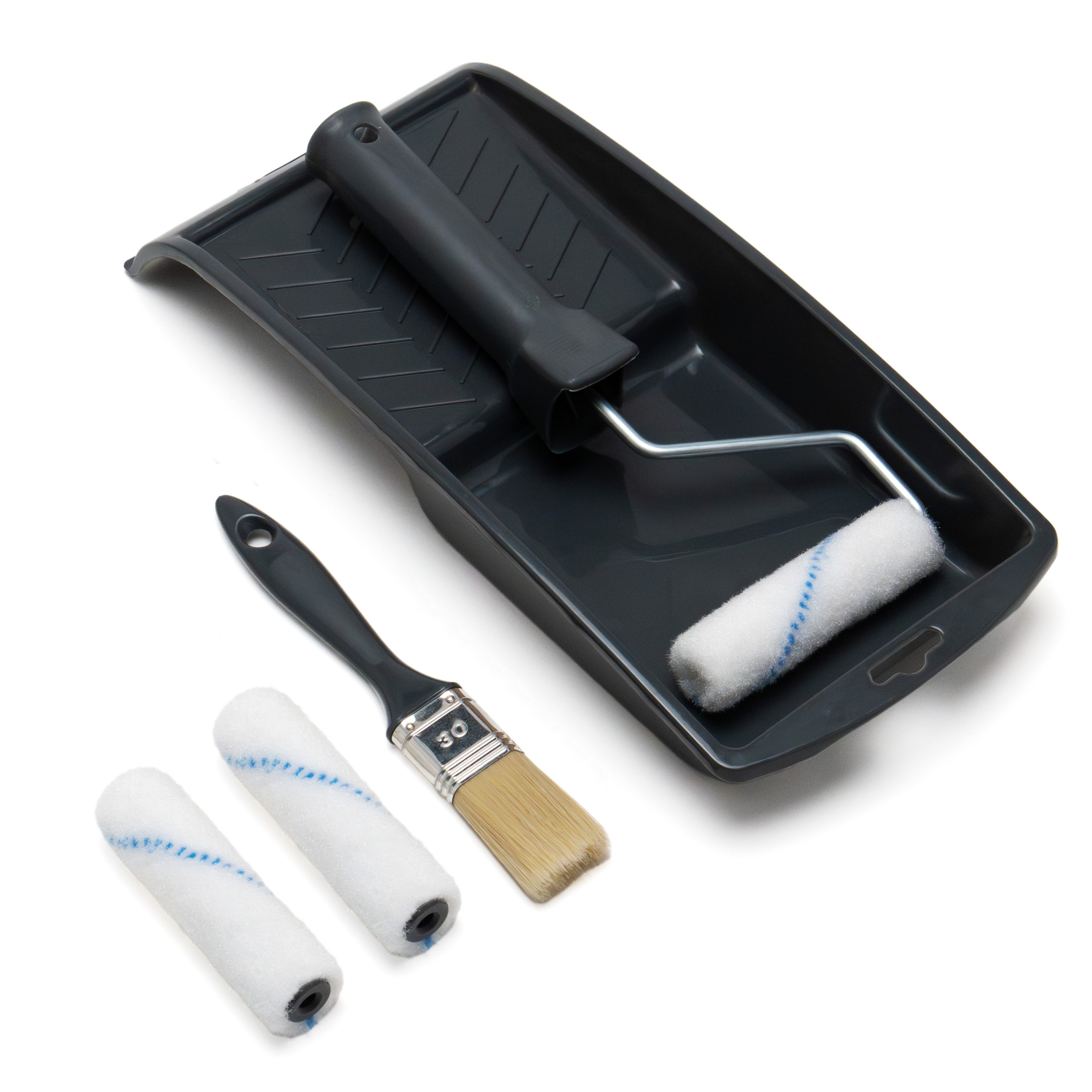 WO-WE Malerset Malerset Lackierset Farbwanne Farbrollerset Pinsel Drahtbürste PL150, (Set), 5-tlg., zum Lackieren von Kleinflächen