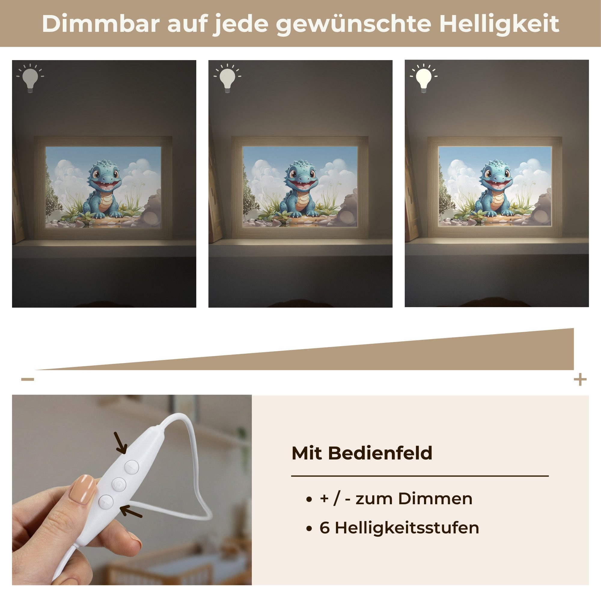 OnlyWow Nachttischlampe Lightbox Drache - Blau - Jungen - Kinder, Dimmbar, Farbwechsel, LED, Warmweiß, Kaltweiß, Neutralweiß Einstellbar, Nachtlicht, Kinder- un – Bild 5 von 5