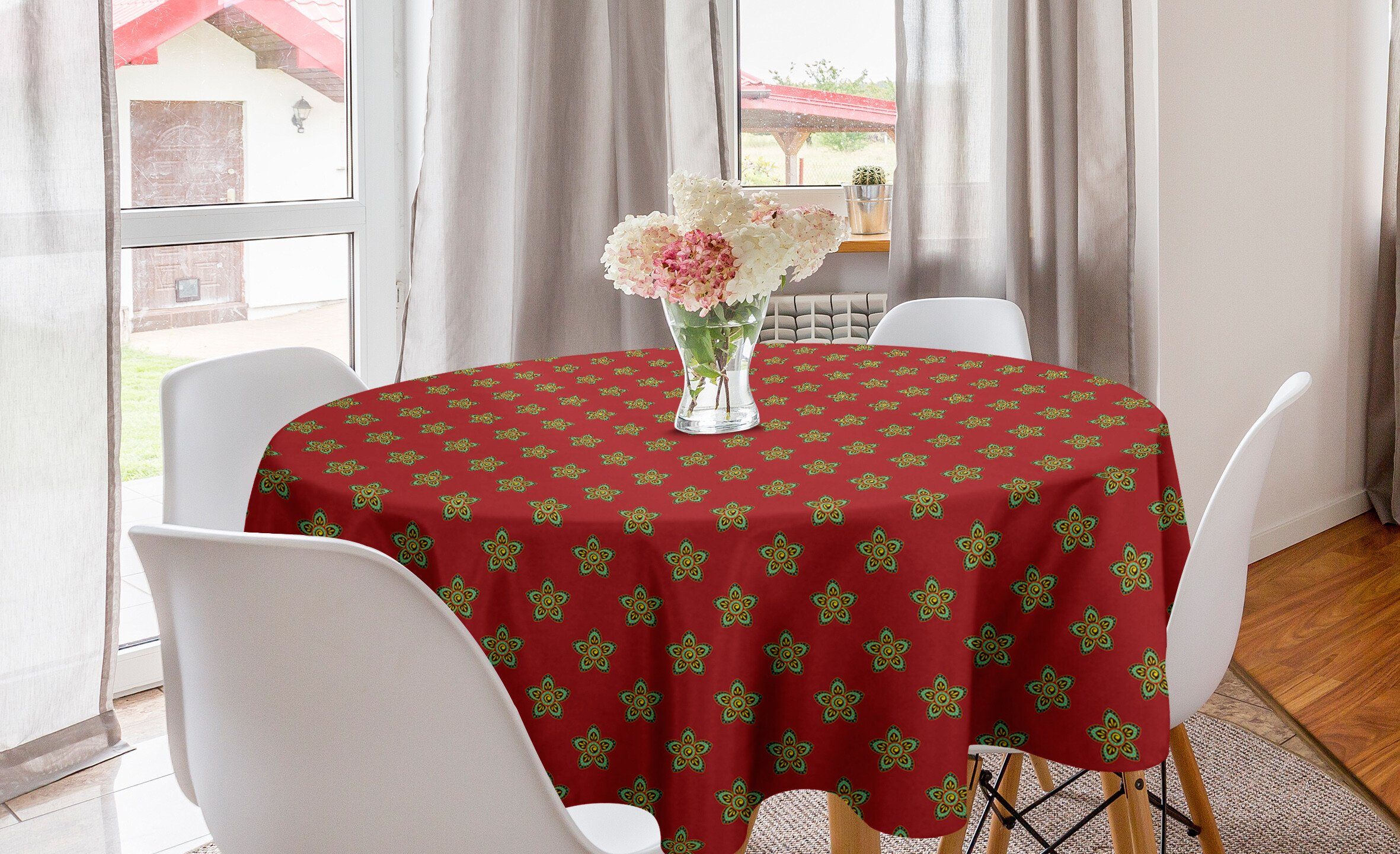Runden Kreis Tischdecke Blumen Dekoration, Abdeckung Burgund Tischdecke Abakuhaus Küche mit Esszimmer für