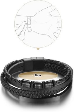 Alster Herz Lederarmband Herren Armband Edelstahl Echtleder Geflochten, Magnet Verschluss J0434, inklusive Schmuckschachtel, tolle Geschenkidee