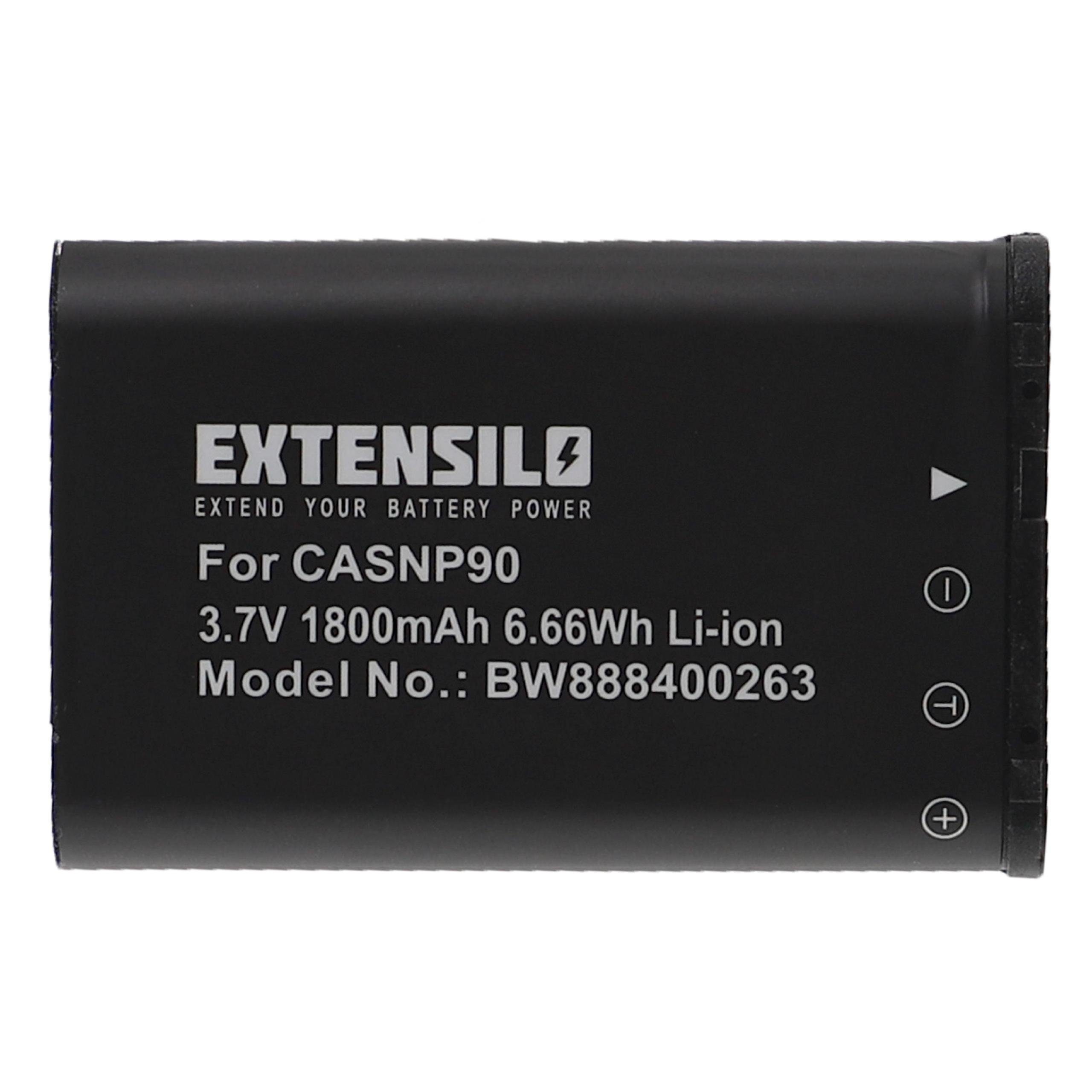 Casio NP-90 V) Li-Ion 1800 für Kamera-Akku Extensilo (3,7 Ersatz für NP-90DBA, mAh