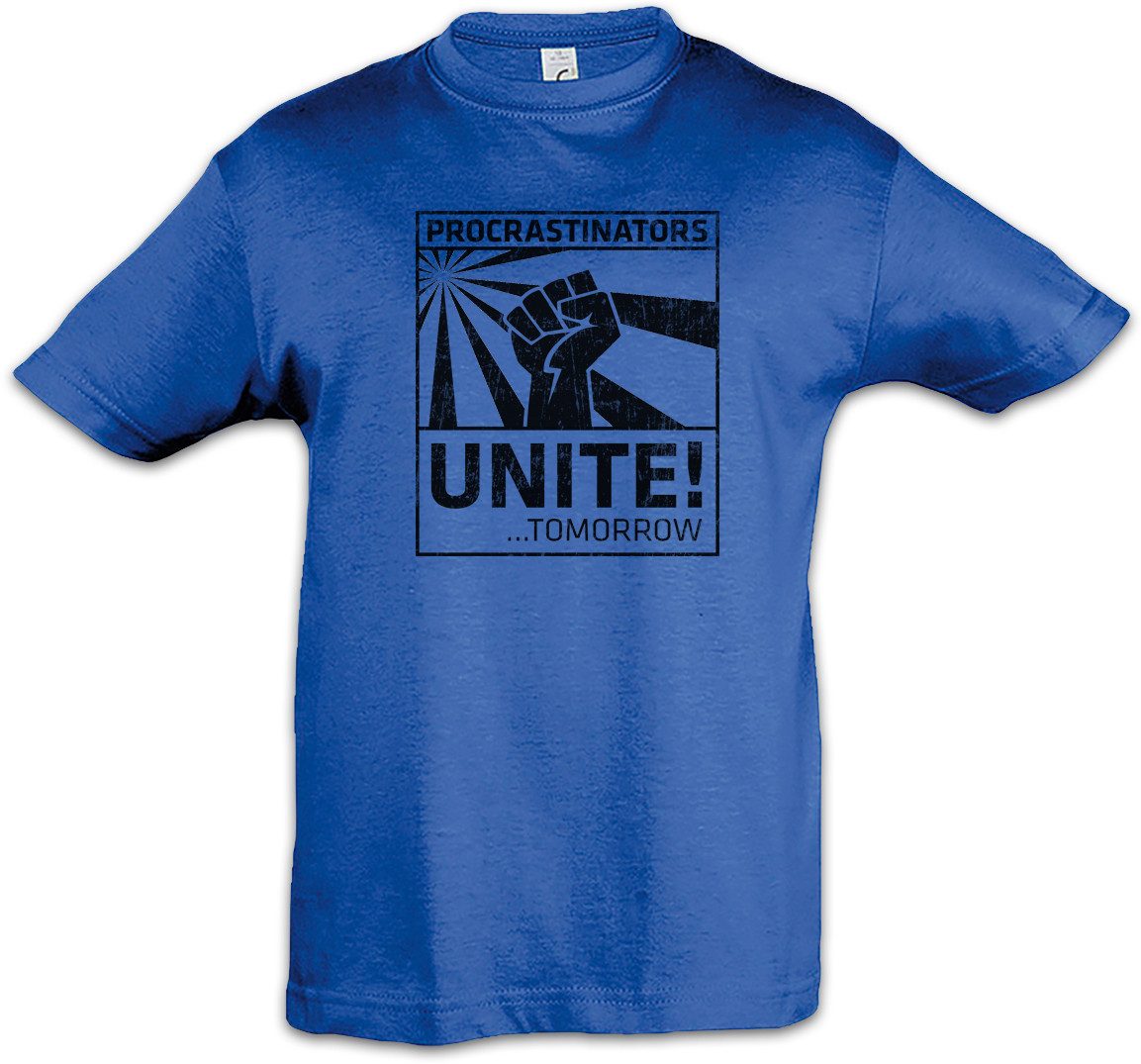 Print-Shirt Procrastinators Unite Kinder T-Shirt Geek Nerd Raised Fist Rebellion