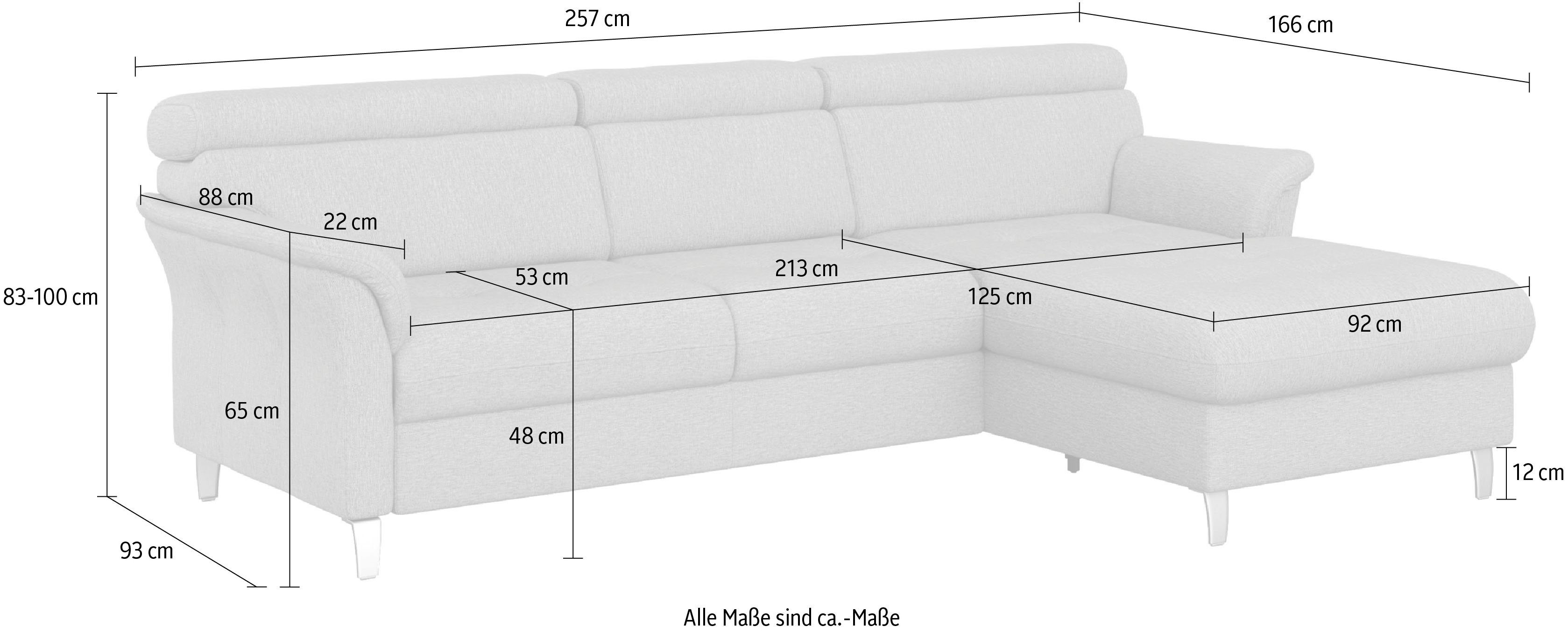 Bettfunktion, Bettkasten mit Marano, inklusive sit&more wahlweise Kopfteilverstellung, Ecksofa