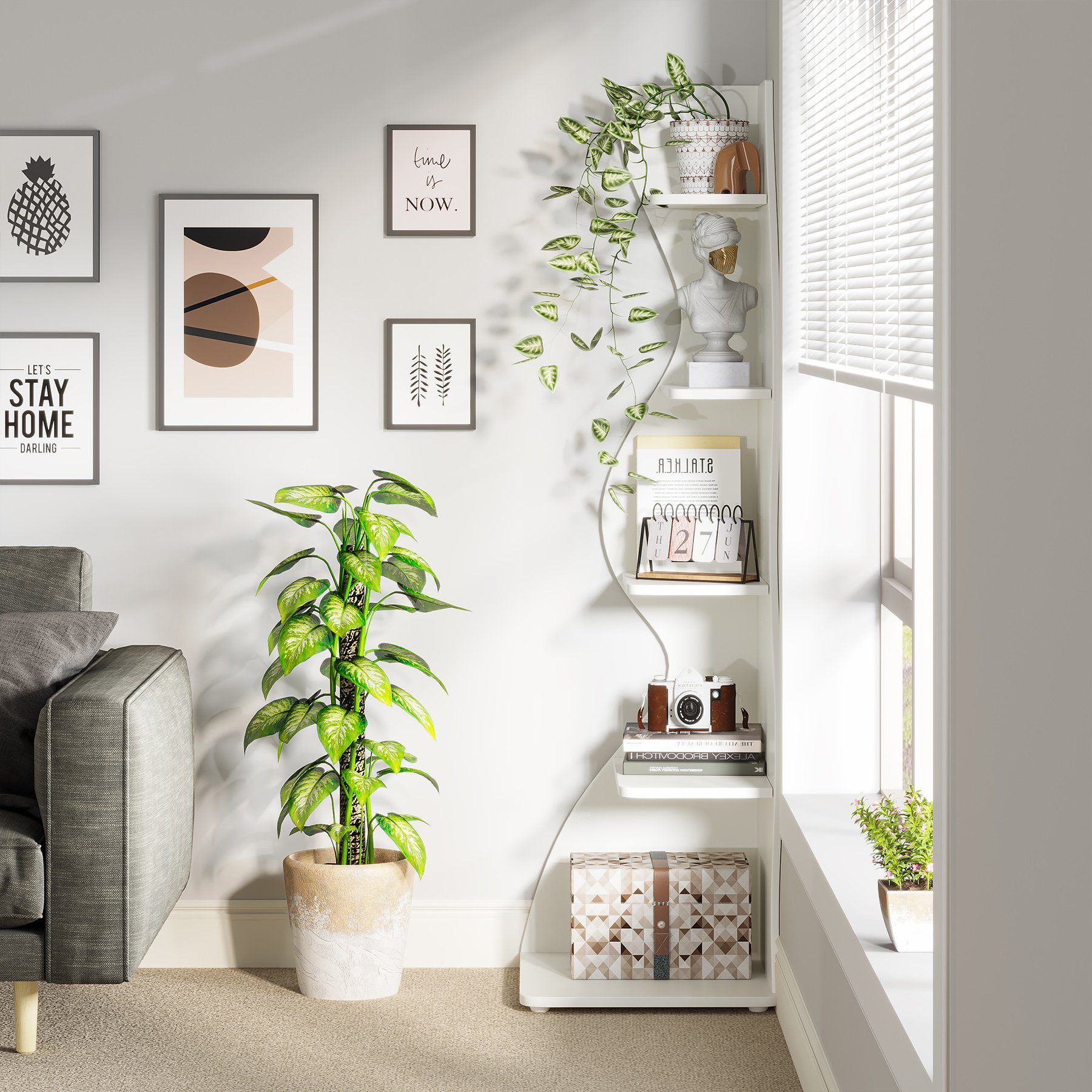 Tribesigns Eckregal 5-stöckiges Wand-Eck-Bücherregal, Ecke Bücherregal Aufb günstig online kaufen