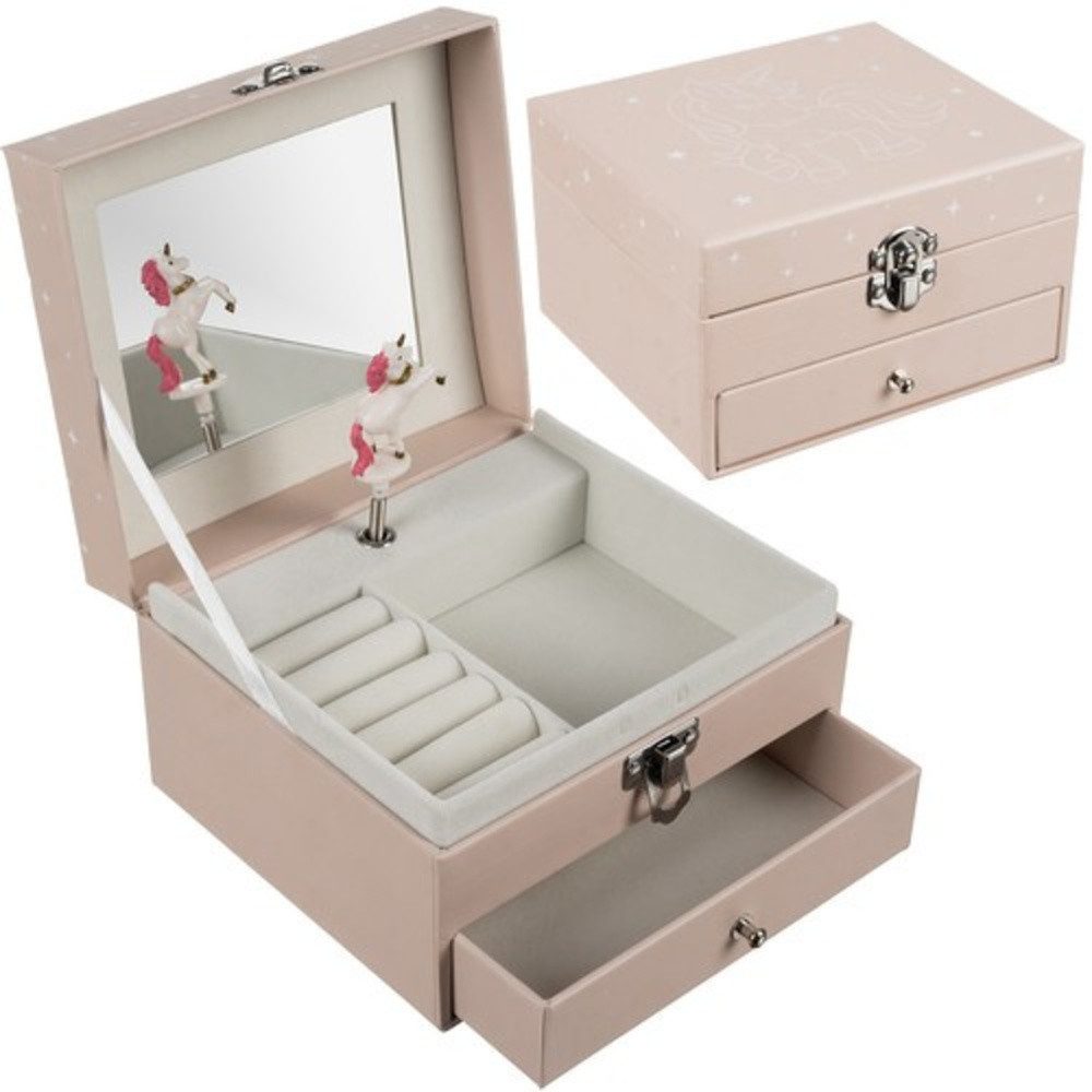 KRUZZEL Schmuckkoffer Schmuckkästchen Etui mit Spieluhr (Spar-Set, 1 St., Einhorn-Kästchen), Spiegel im Deckel ermöglicht das Anprobieren von Schmuck