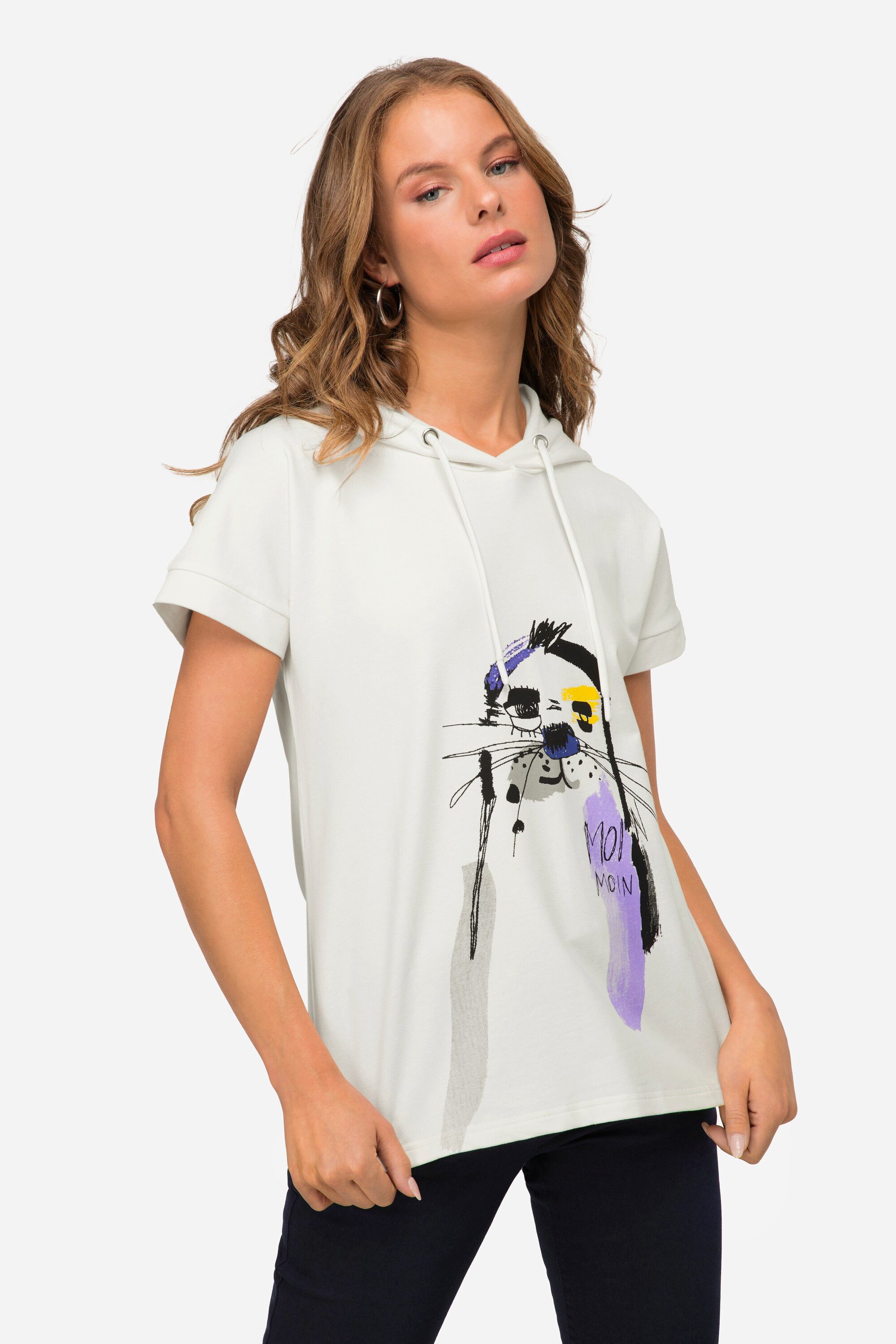 Laurasøn Sweatshirt Hoodie Sweater oversized Robbe Kapuze Halbarm