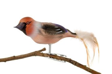 Birds of Glass Christbaumschmuck Glasvogel Kernbeißer mit Naturfeder, mundgeblasen, handdekoriert, aus eigener Herstellung