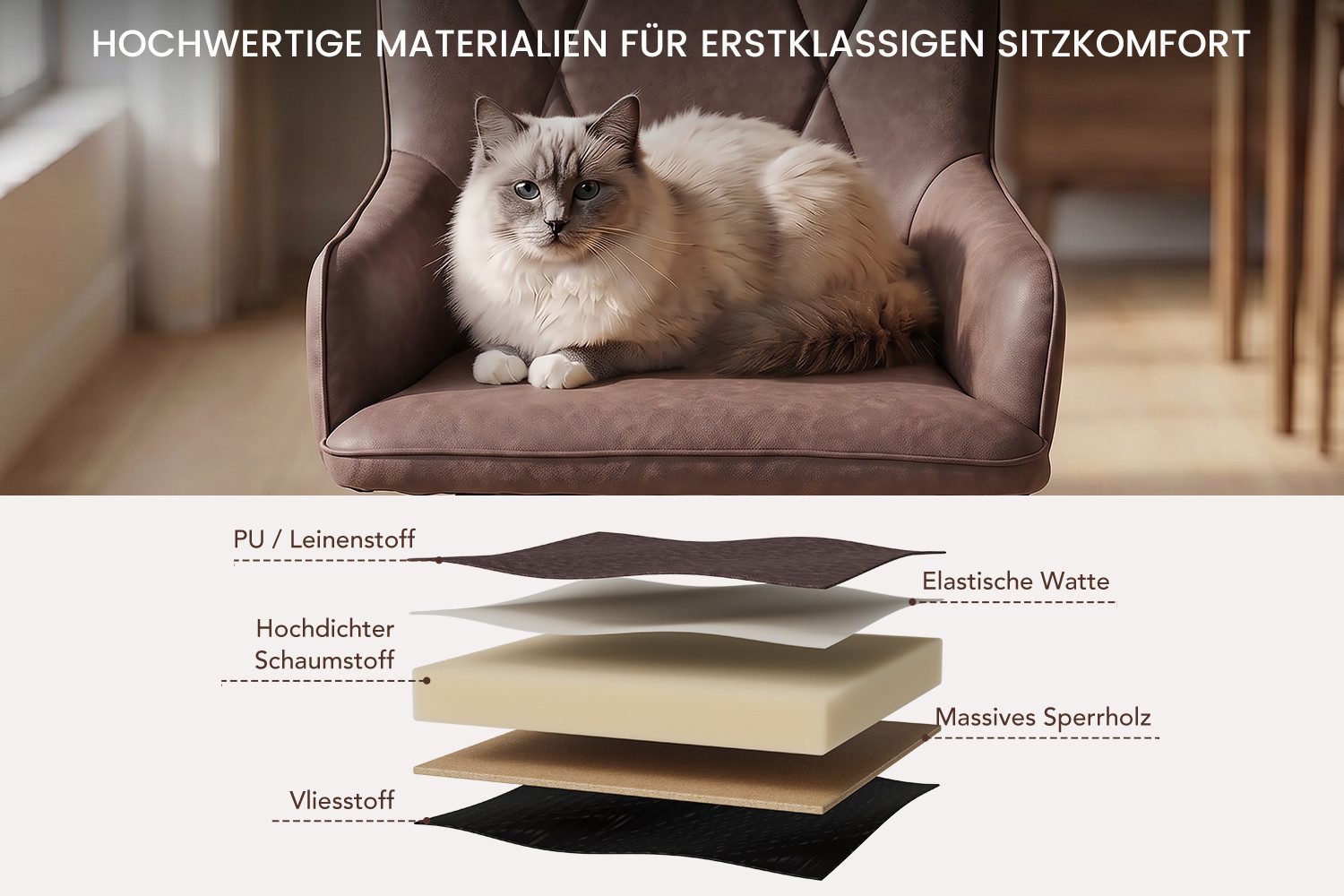 HOMAVO Esszimmerstuhl Stuhlset in Samt mit Armlehnen-modernen Design (6 St), Nach EN 12520 geprüft, mit Armlehnen, Metallbeinen, modernes Design – Bild 5 von 5