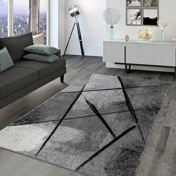 Designteppich Wohnzimmer Teppich Kurzflor In Abstraktem Design Modern Karo Geometrisch TT Home rechteckig Höhe: 15 mm