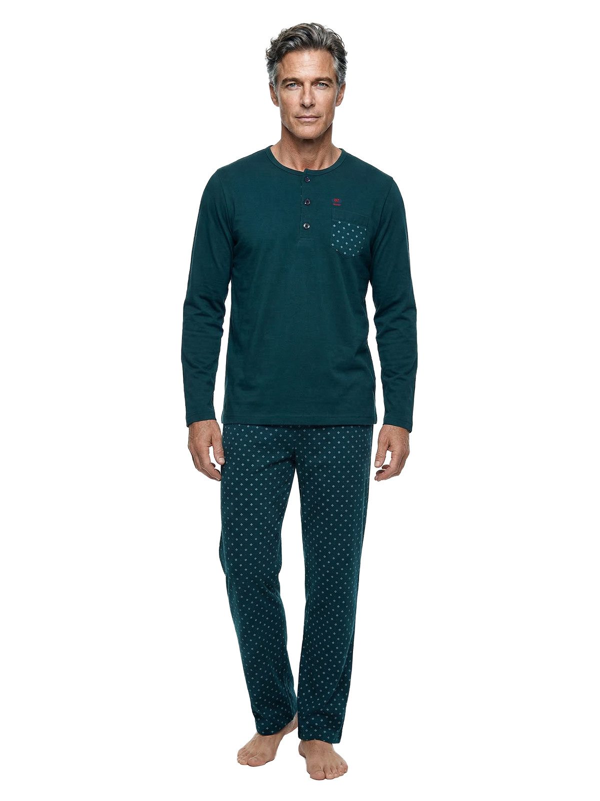 Henry Terre Pyjama Pyjama Set Langarm - Carlo Hose Rautenmuster – Bild 2 von 5