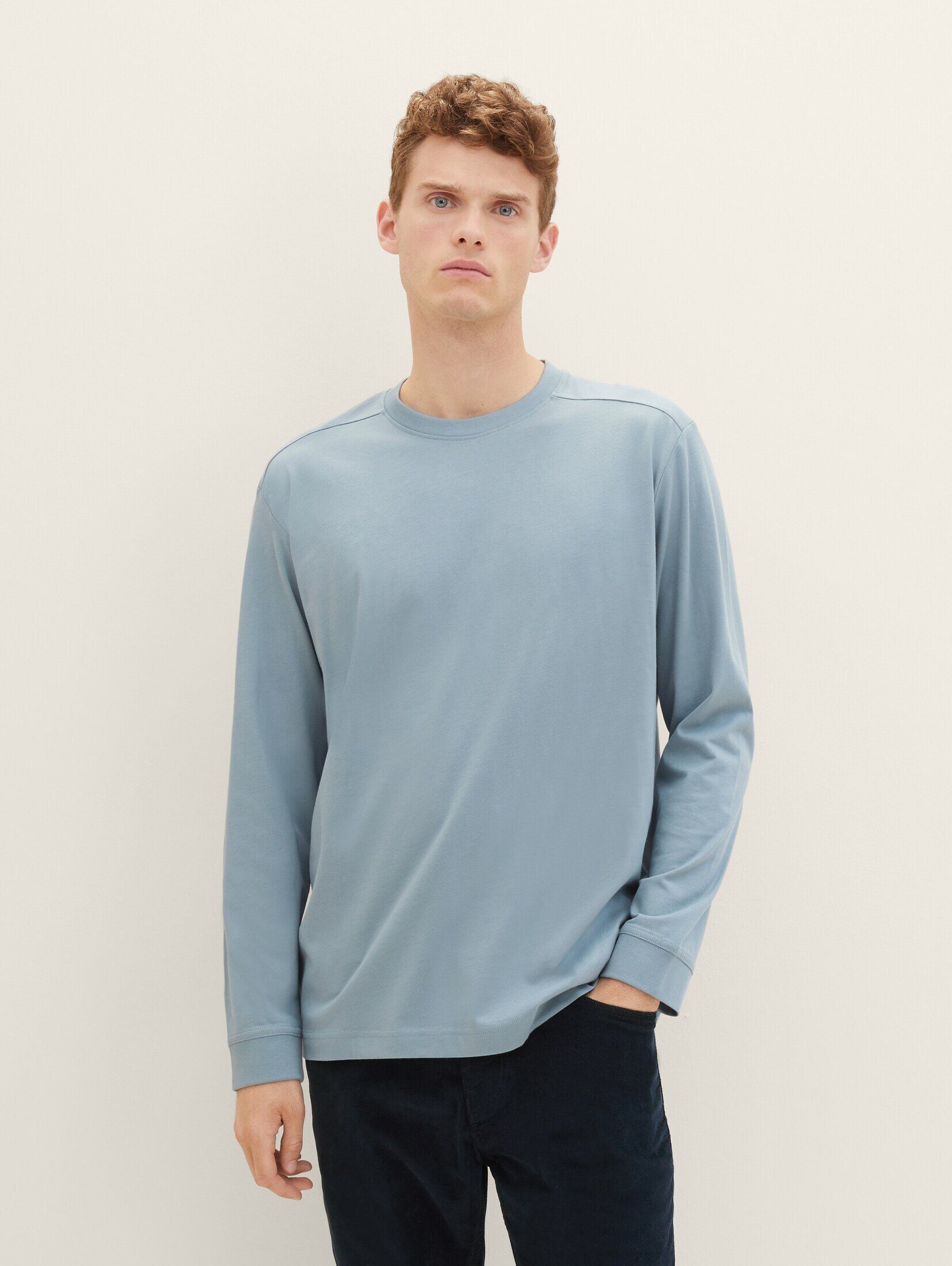 TOM TAILOR T-Shirt Basic Langarmshirt grey mint