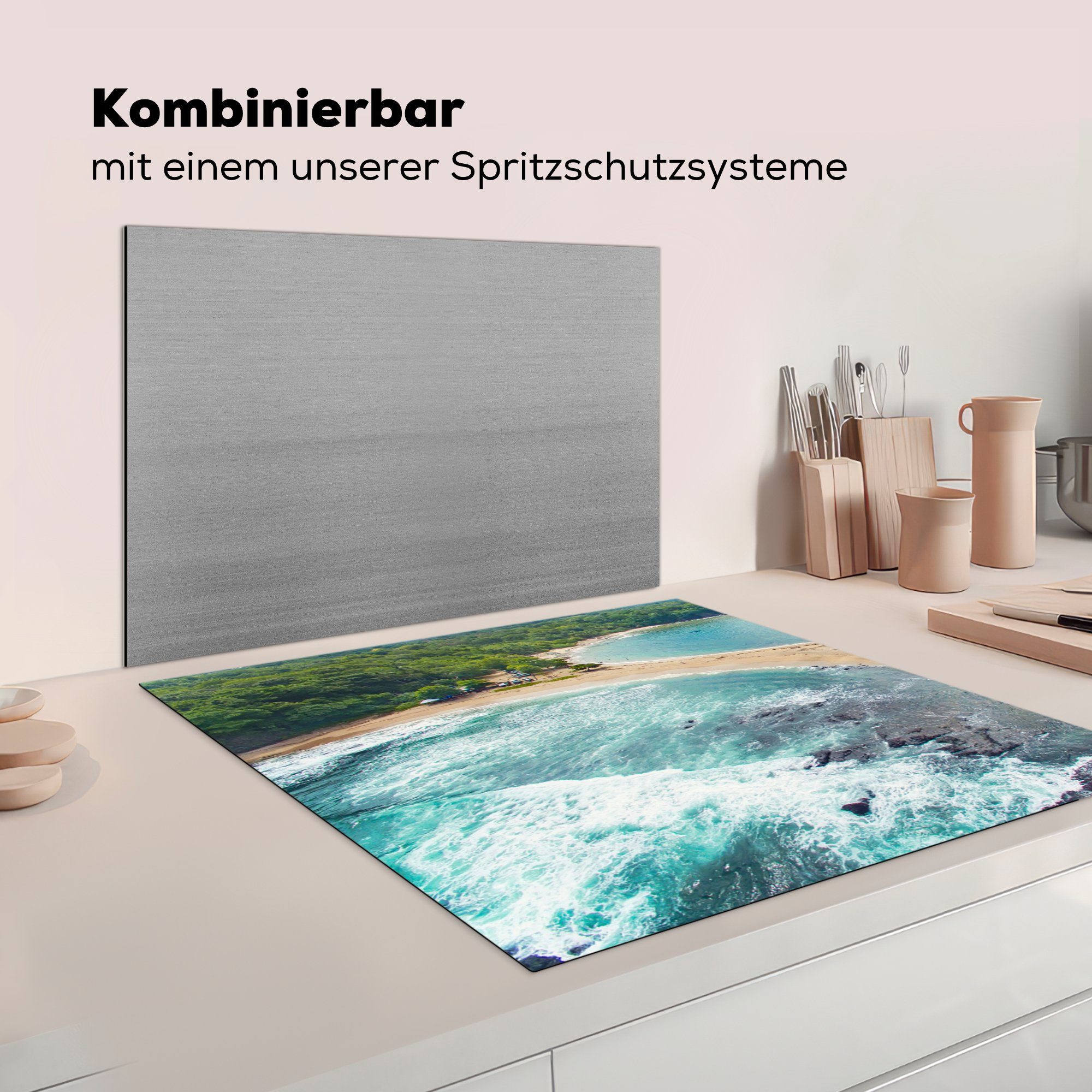 78x78 Wasser Strand für Costa Ceranfeldabdeckung, zwei Arbeitsplatte MuchoWow Vinyl, Seiten, cm, Rica (1 mit in tlg), auf küche Herdblende-/Abdeckplatte