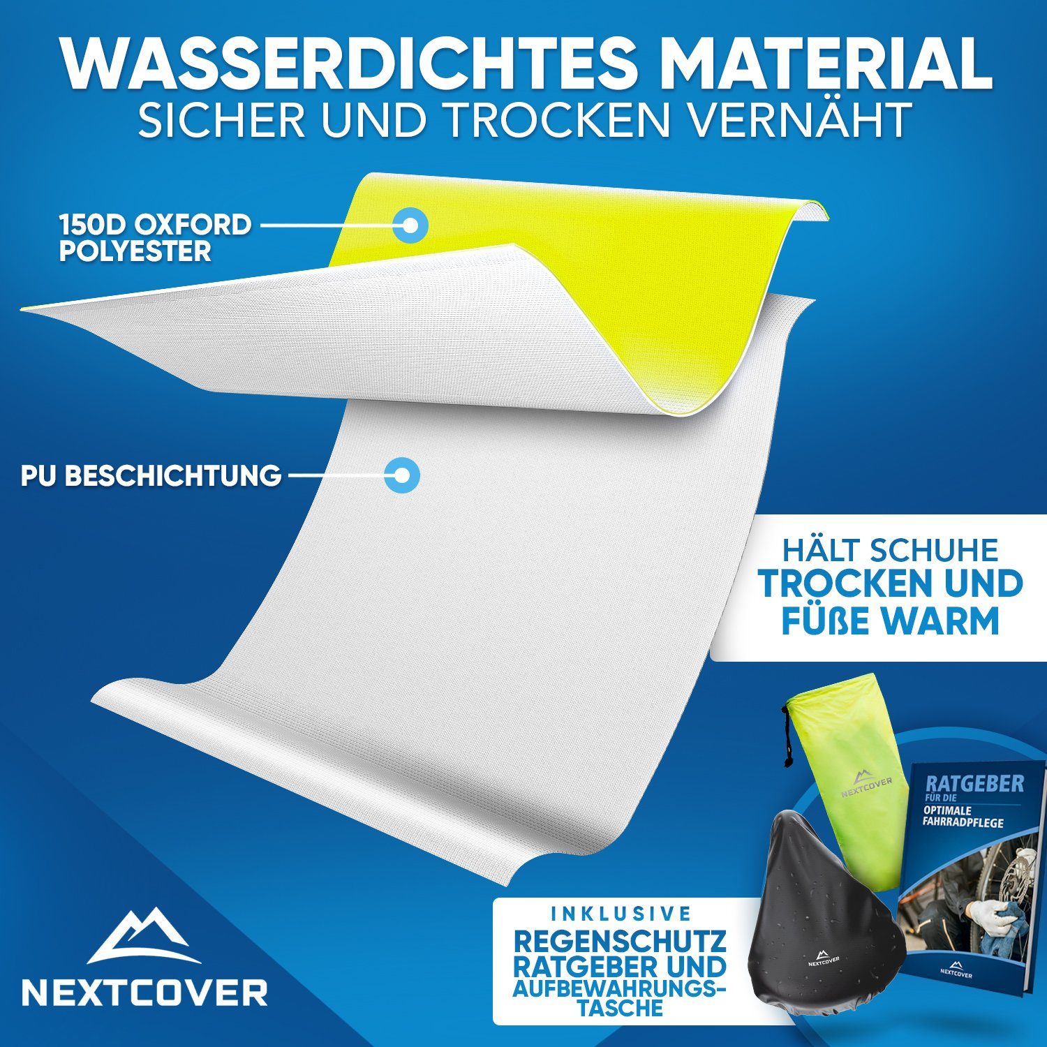 Nextcover Fahrrad-Überschuh Universelle Überschuhe Fahrrad I 100% Wind-& wasserdicht