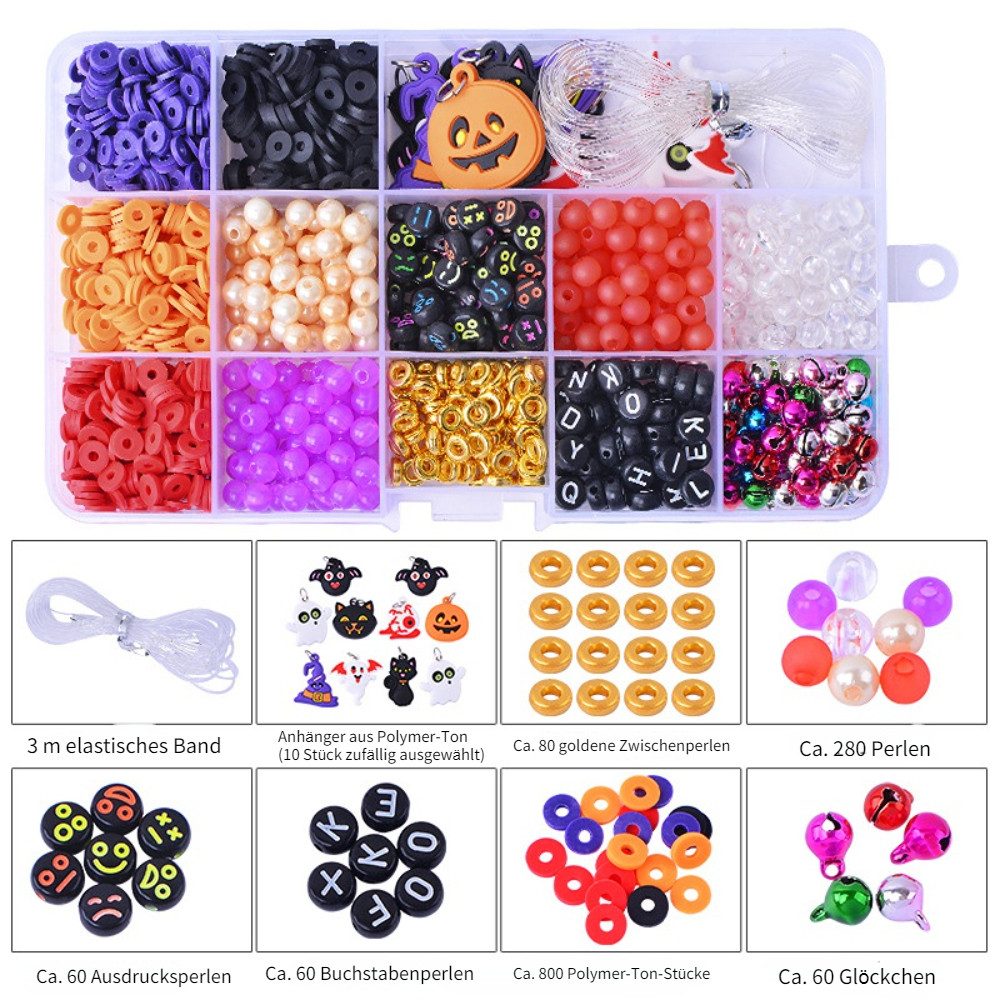 Blusmart Bastel-Armband Halloween-Perlenarmband-Set zum Selbermachen für Kinder, Perlen-Lernspielzeug als Halloween-Geschenk