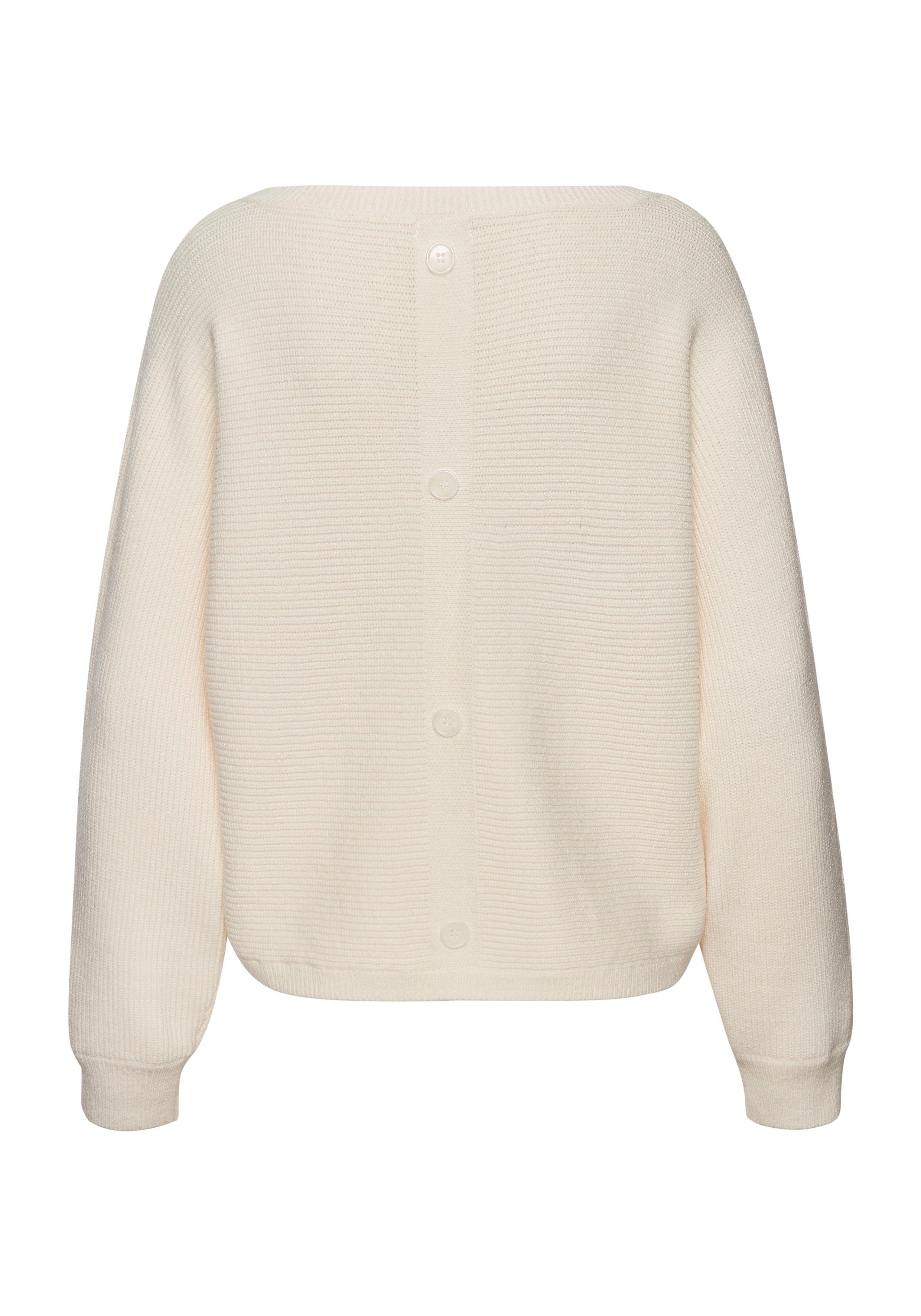 LASCANA Rundhalspullover aus Rippstrick mit Zierknöpfen am Rücken lässiger Fledermauspullover, lockerer Strickpullover, Oversize – Bild 4 von 5
