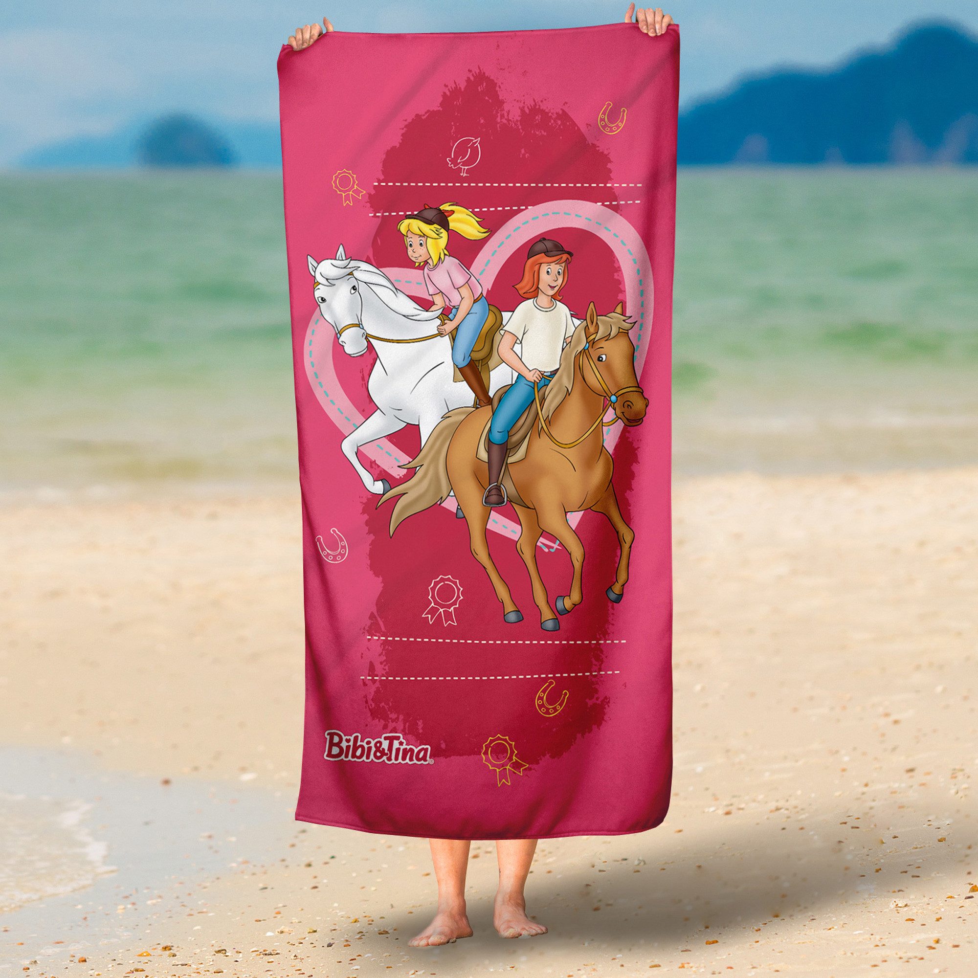 BERONAGE Strandtuch Bibi und Tina Badetuch Herz 75x150 cm, 100% Baumwolle ( günstig online kaufen