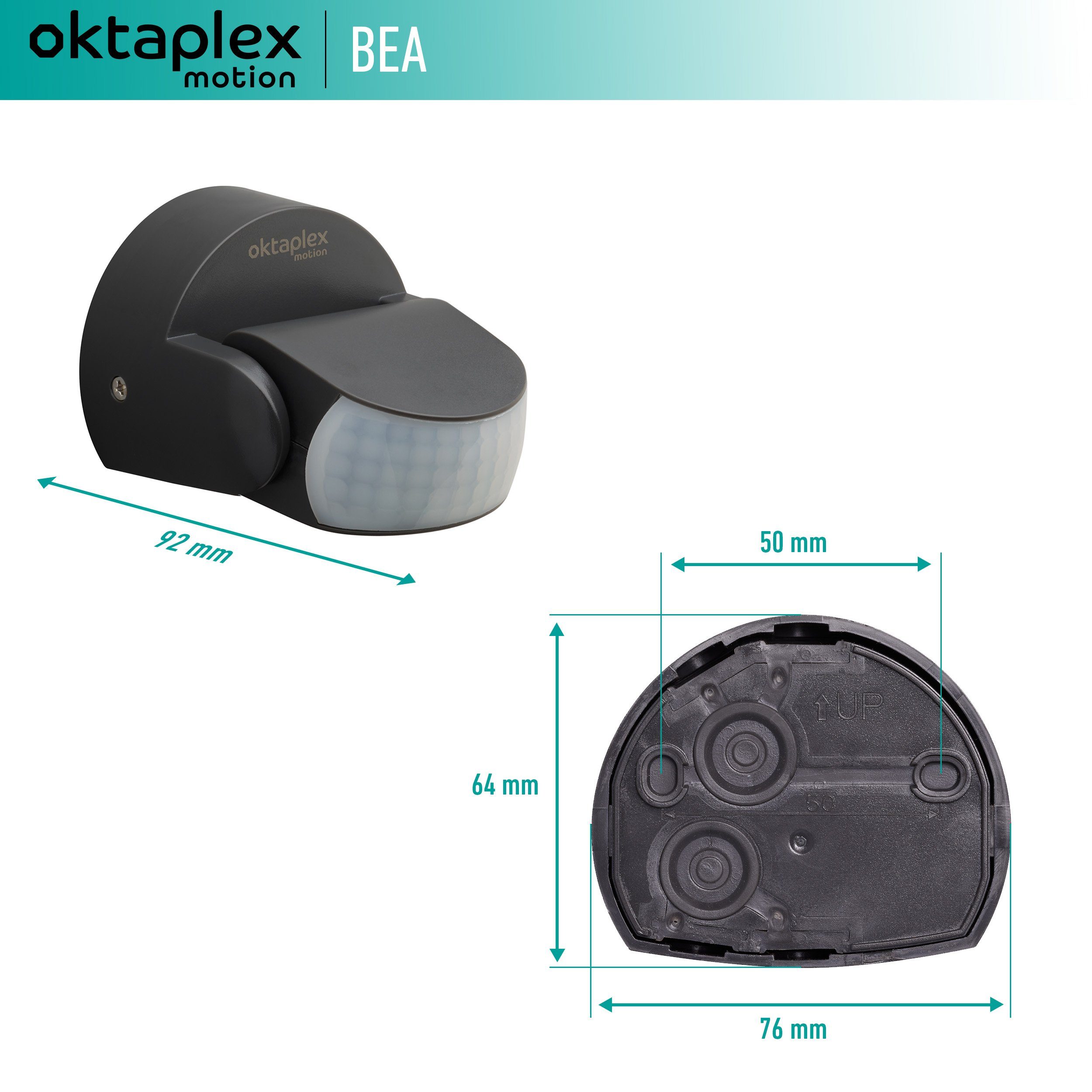 Oktaplex motion Bewegungsmelder Aussen IP65 12m Sensoren, schwenkbar Aufputz Reichweite 230V 2 Infrarotsensor anthrazit