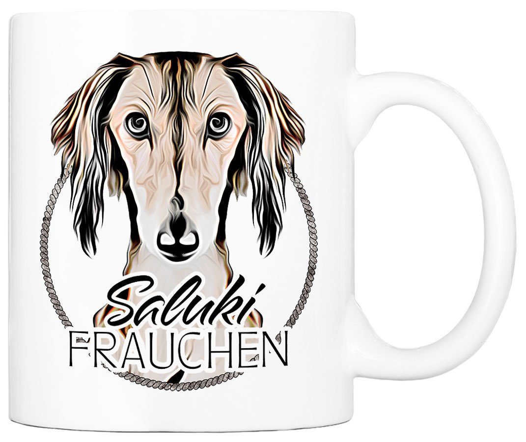 Cadouri Tasse SALUKI FRAUCHEN - Kaffeetasse für Hundefreunde, Keramik, mit Hunderasse, beidseitig bedruckt, handgefertigt, Geschenk, 330 ml