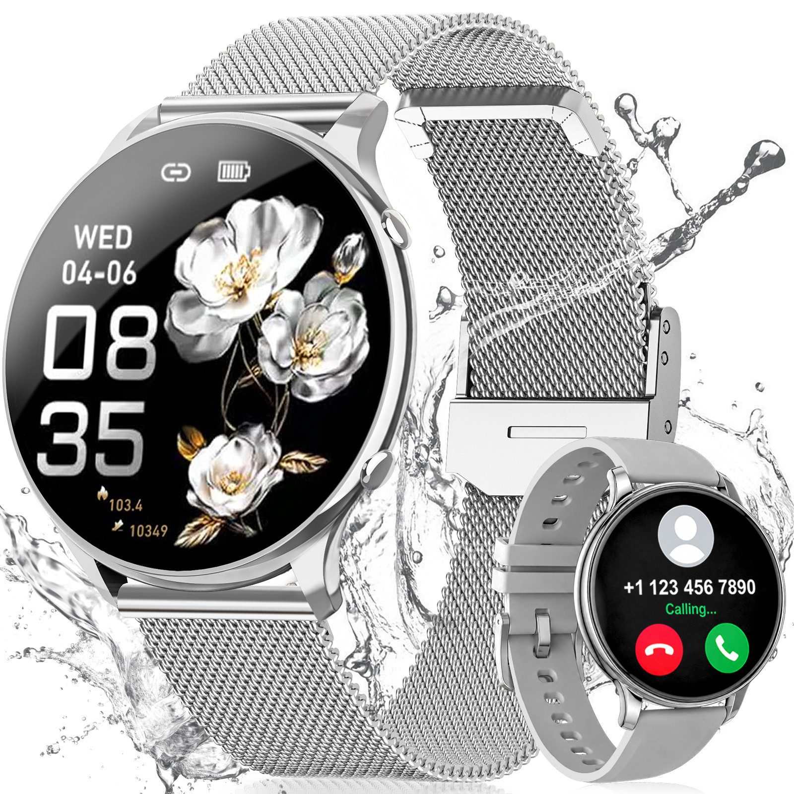 Whraills Smartwatch Damen 4.7mm ultradünn mit 120+ Sportmodi/Pulsuhr/Blutdruck Smartwatch 1,43″ AMOLED Display Fitnessuhr Damen mit SpO2/Schlafmonitor,Zyklus, Stressmessung,Atemtraining,20 Tage Akku,IP68, Geschenk für Frauen