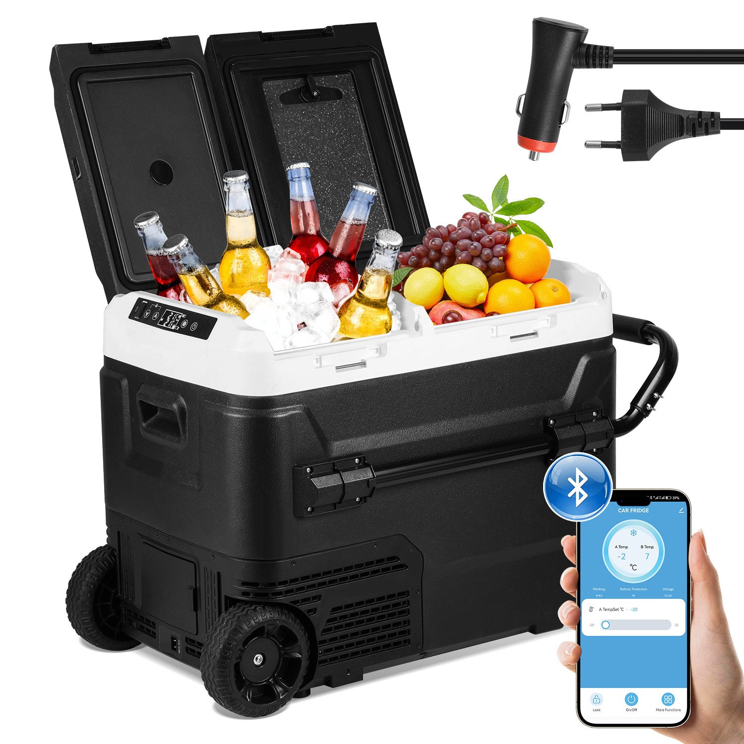 Clanmacy Kühlbox 50L Kompressor kühlbox mit Rollen elektrisch Gefrierbox APP-Steuerung