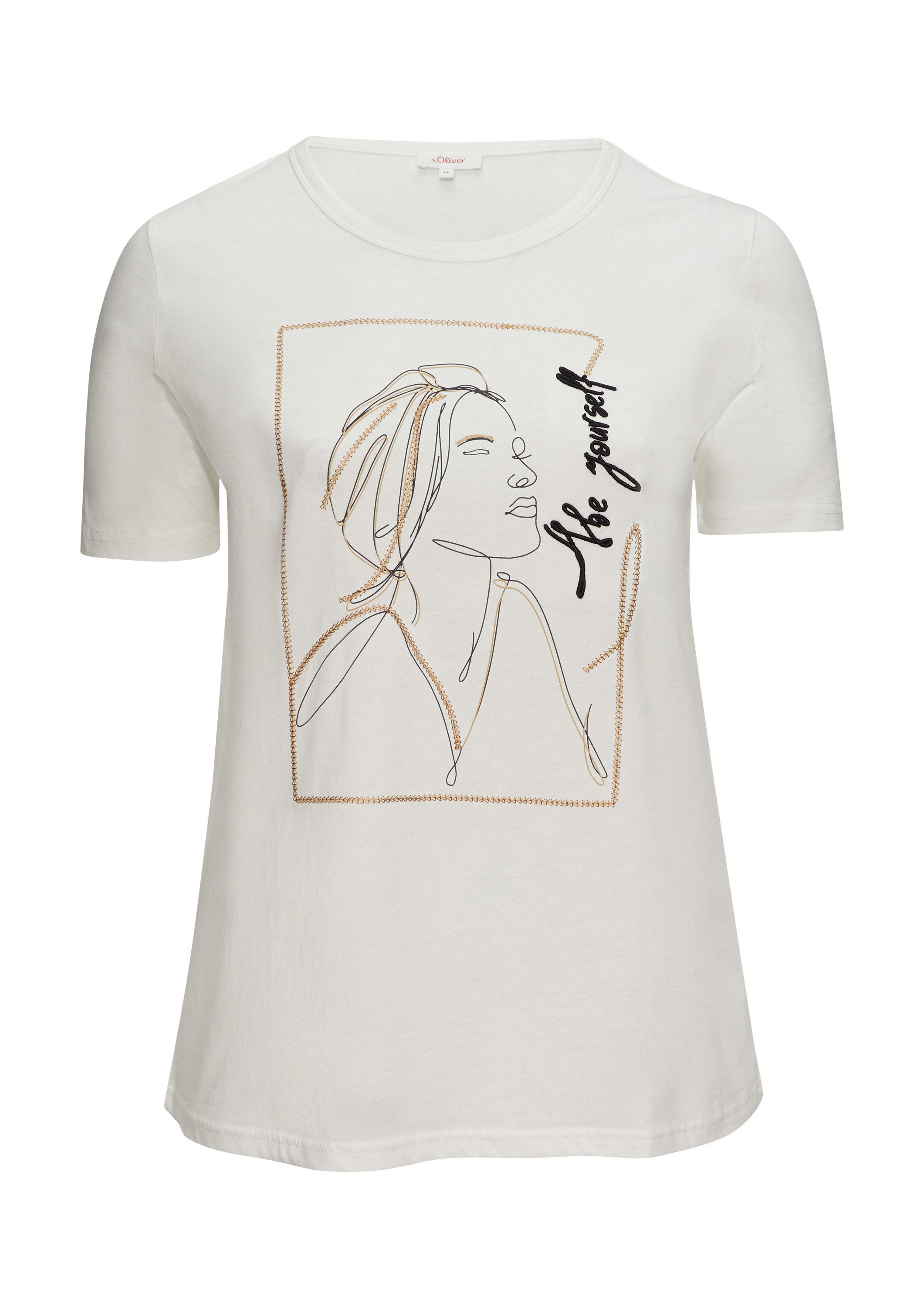 s.Oliver Kurzarmshirt T-Shirt T-Shirt mit Stickerei-Artwork