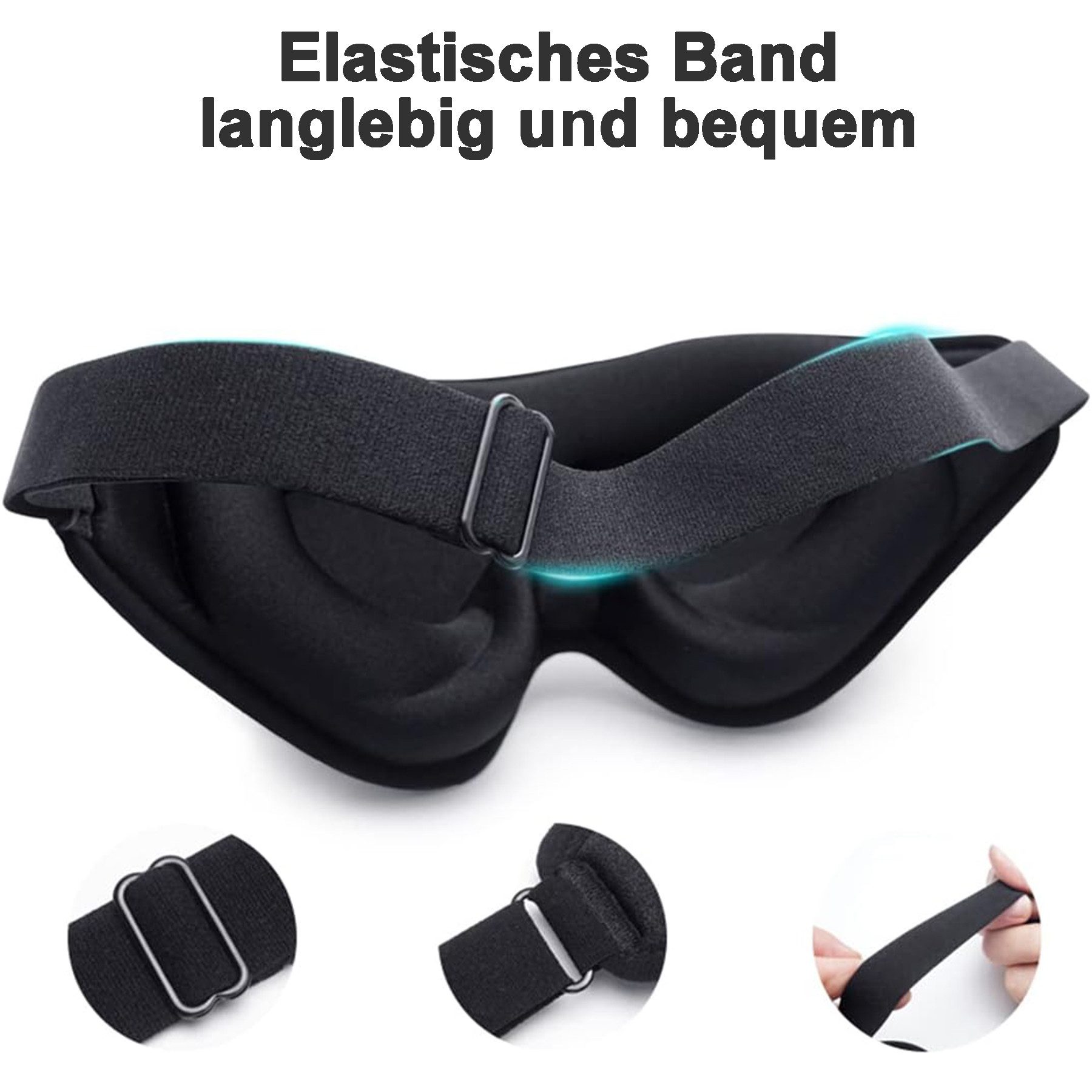 Mutig Schlafmaske Schlafmaske für Seitenschläfer, 3D-Augenhöhlen und verstellbares Gummiband, lichtblockierend und atmungsaktiv, Augenmaske für Männer und Frauen, geeignet für Reise,Yoga