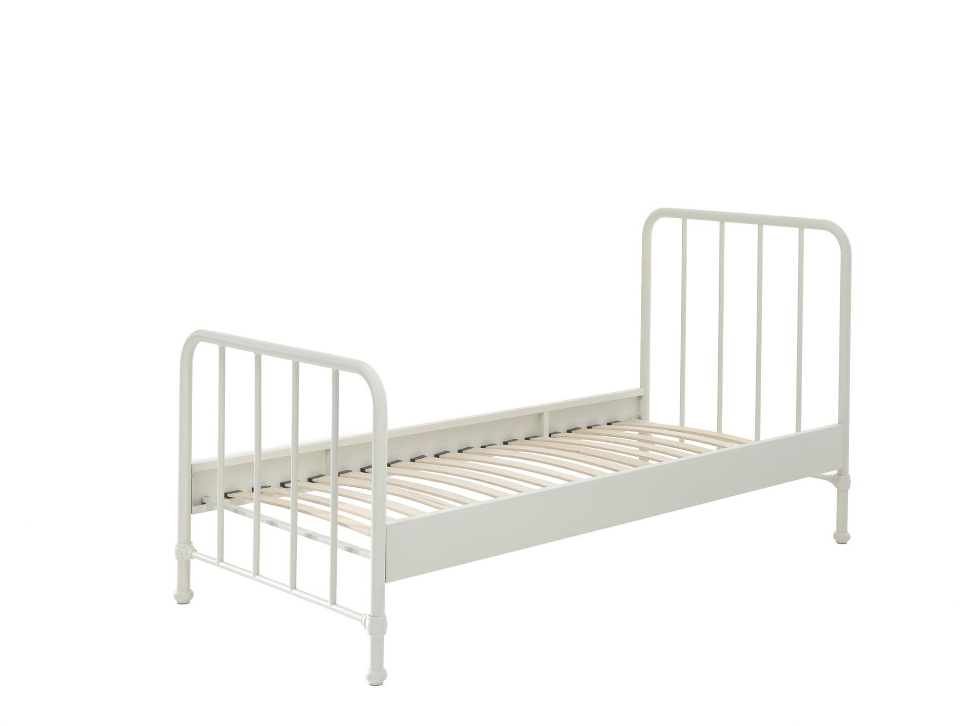 58 aufm Kessel Bettgestell Metallbett Kay 97x206x110 Einzelbett Industriedesign Metall Weiß matt (inkl. Versand, Lieferung bis Verwendungsstelle), Liegefläche 90x200, modernes Bett mit Rohrrahmen und trendiger Optik