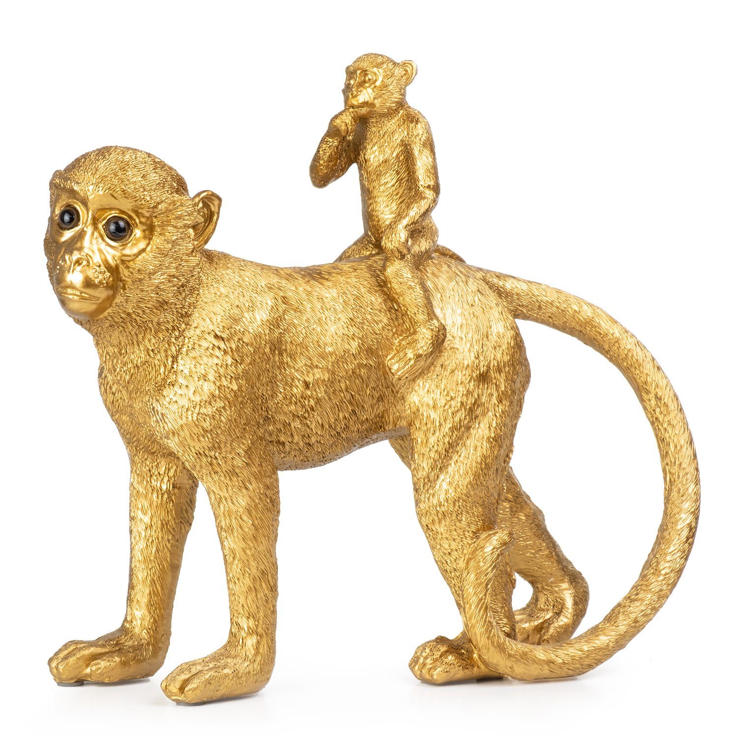 Affenbaby dem Rücken Mutter Figuren Polyresin Dekofigur aus sitz Dekoration gold, auf Dekofigur aus der Deko-Figur Polyresin Dekoelement Moritz