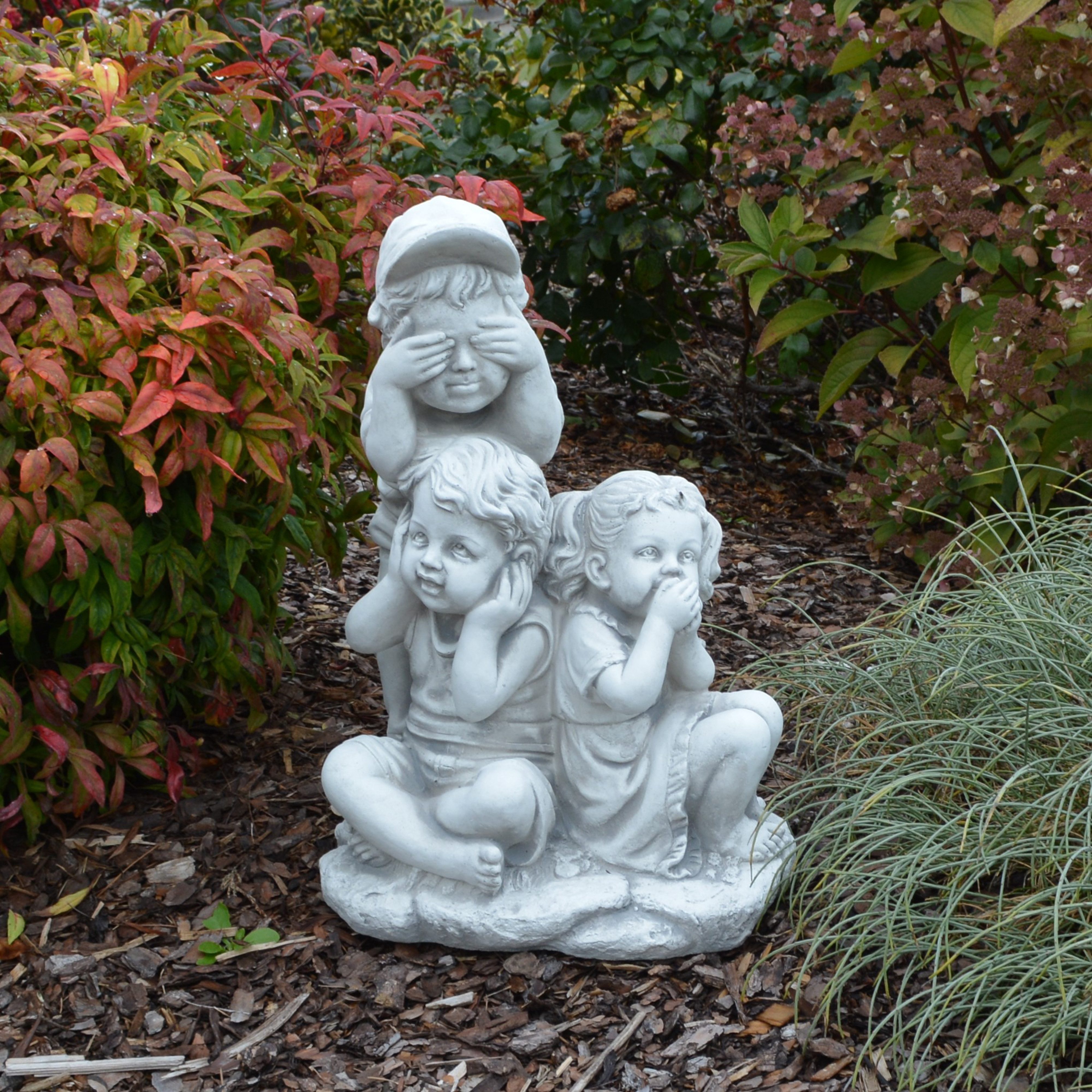 gartendekoparadies.de Gartenfigur Kinder Hören, Sehen, Sagen Nichts, Steinfigur H. 46 cm, 22 kg, Frostsicher