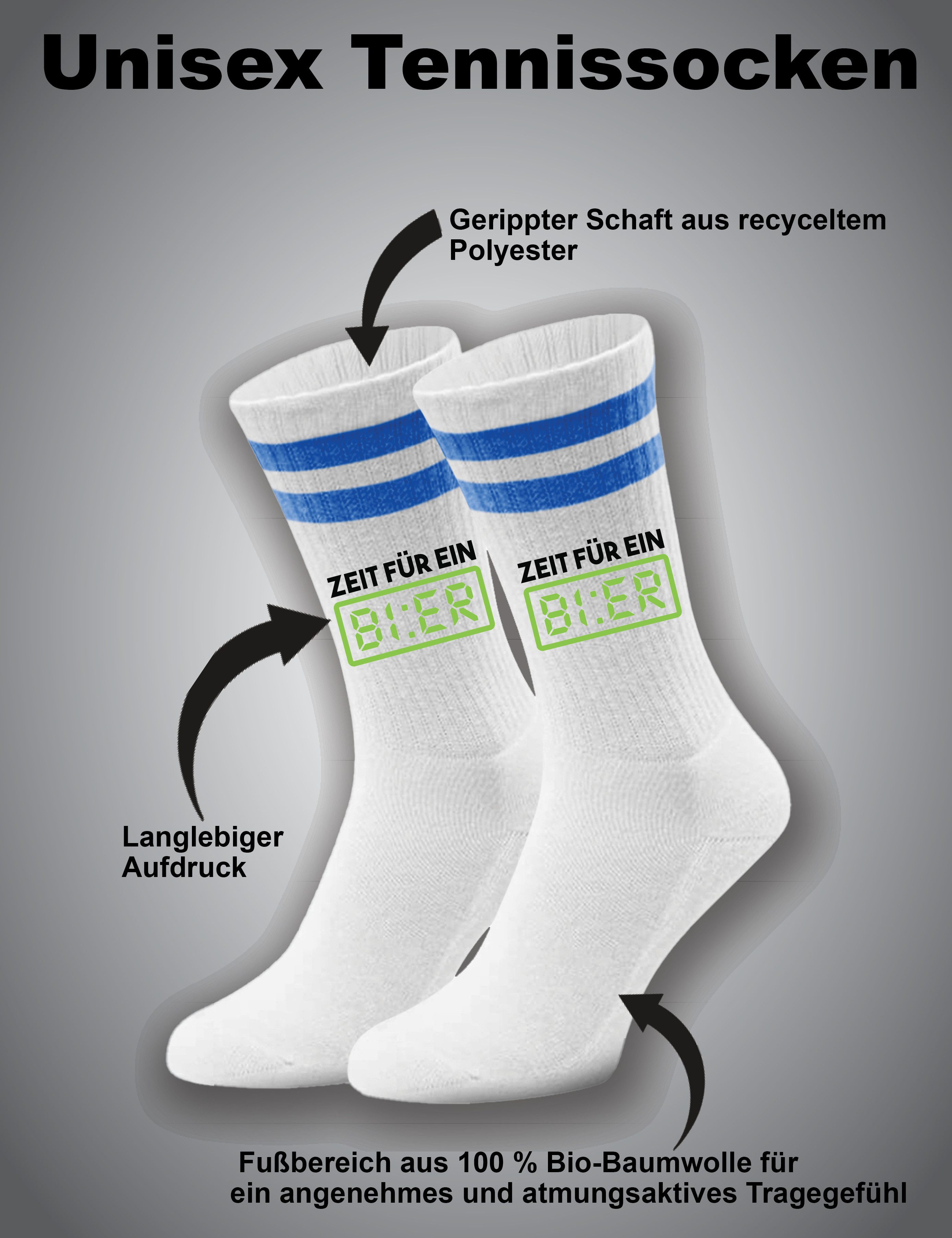 Youth Designz Tennissocken Unisex Socken "Zeit für ein Bier" Aufdruck lustig Geschenk Statement mit verstärkter Verse und Zehenbereich