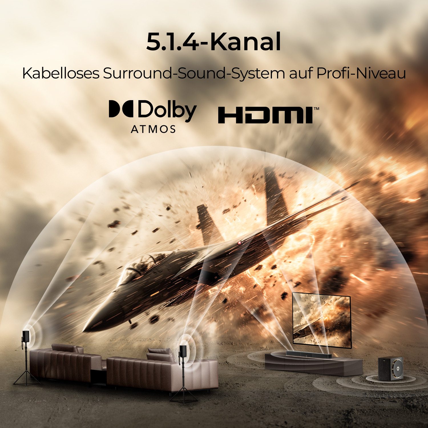 Ultimea Ultimea Skywave X50 Soundbar 5.1.4 (760 W, Dolby Atmos, kabelloses 5.1.4 Heimkino, 760 W, kabelloser Subwoofer)