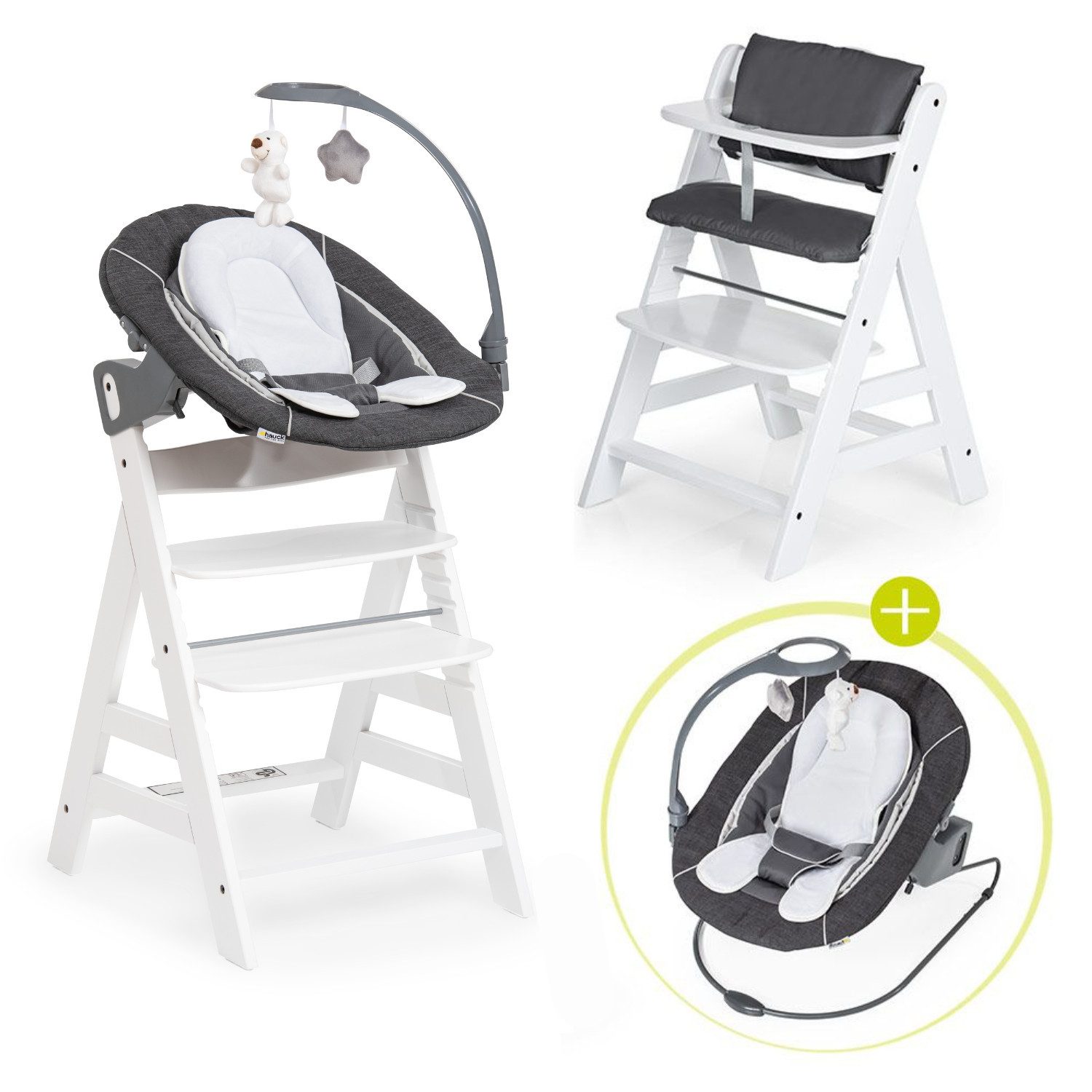 Hauck Hochstuhl Alpha Plus Weiß - Newborn Set Deluxe (Set, 4 St), Holz Baby günstig online kaufen