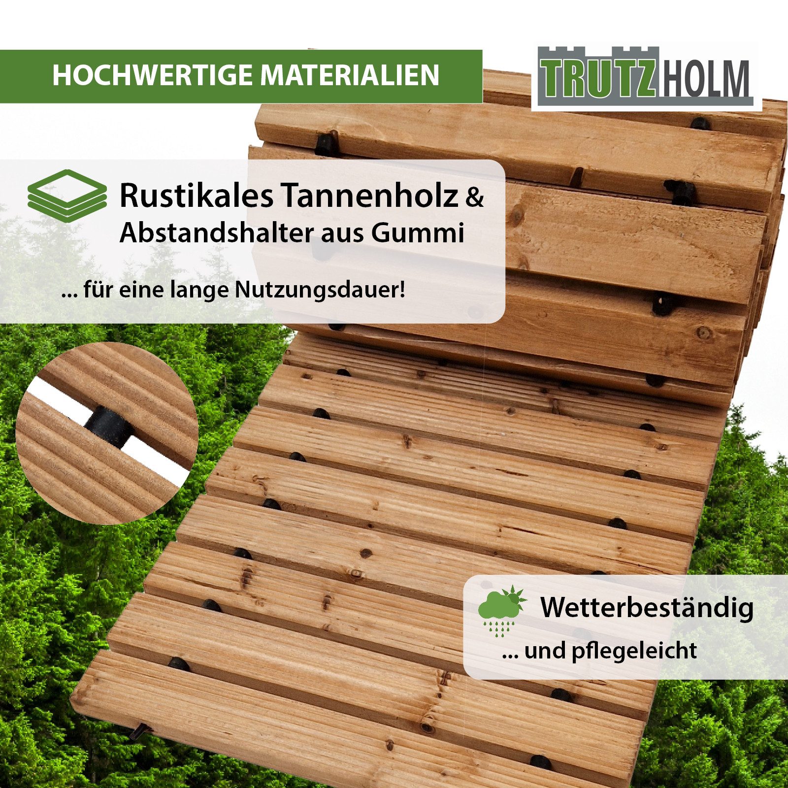 Thumbnail - TRUTZHOLM Gartensteg Holzpfad ausrollbar 250x43x2 cm rustikales Tannenholz Anti-Rutsch