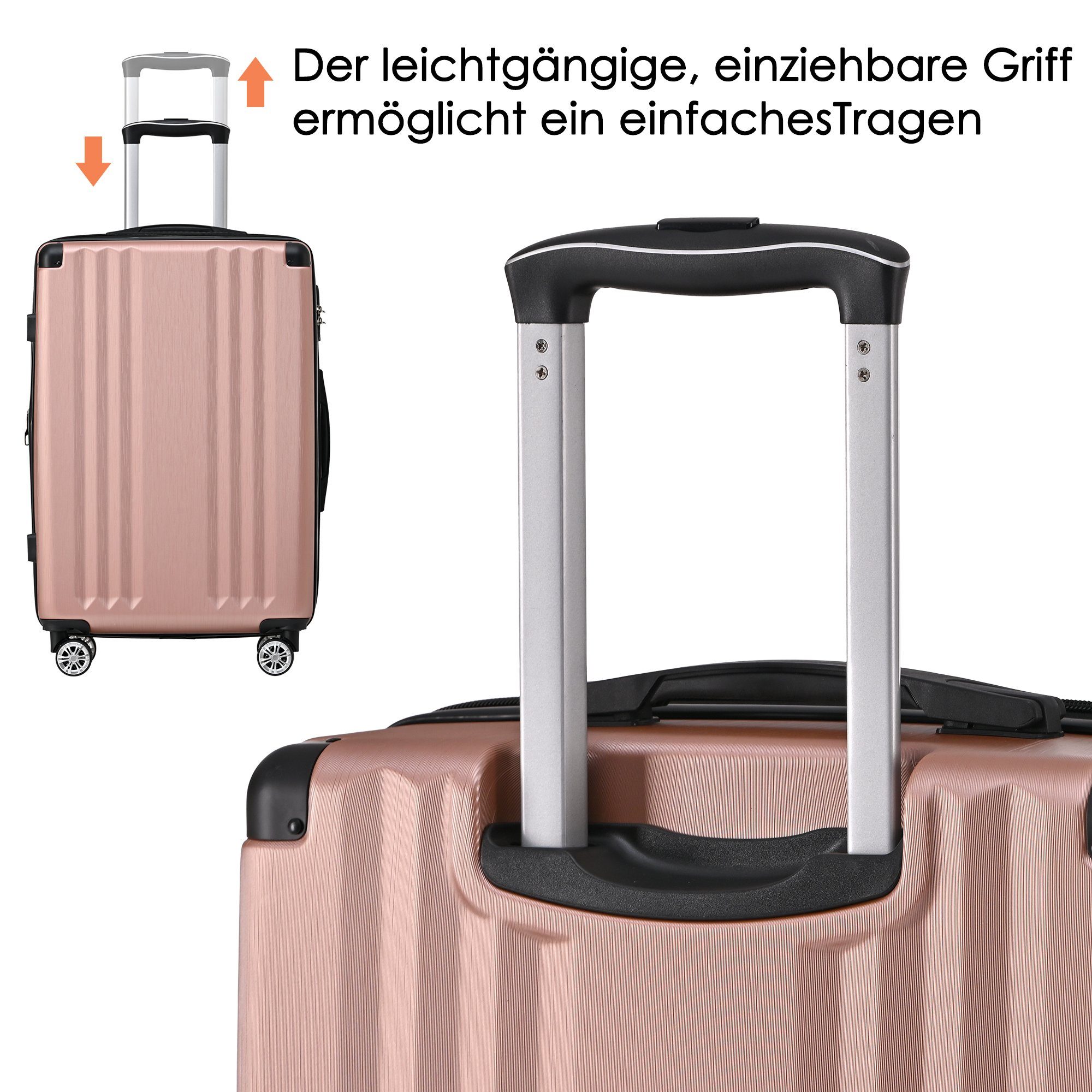 Handgepäck-Trolley Ulife 4 M-Größe:56.5*37.5*22.5 Pink Zollschloss, ABS-Material, Rollen, TSA Reisekoffer