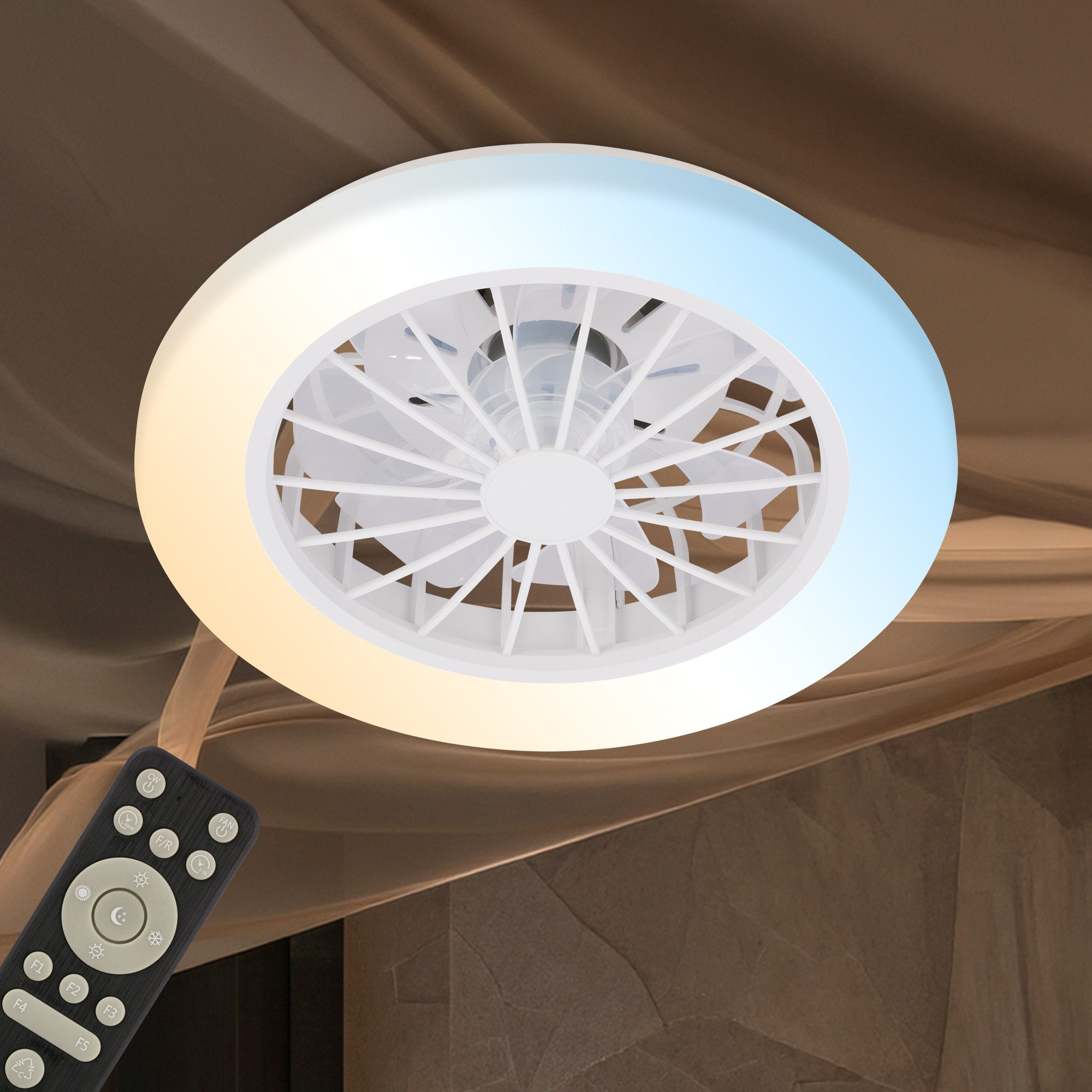 Briloner Leuchten LED Deckenleuchte Deckenventilator mit Licht dimmbar Nachtlicht CCT Sommer/Winter, CCT, LED fest integriert, CCT - Farbsteuerung, 48,5x14,5 cm, 49 Watt, Schlafzimmer, Wohnzimmer