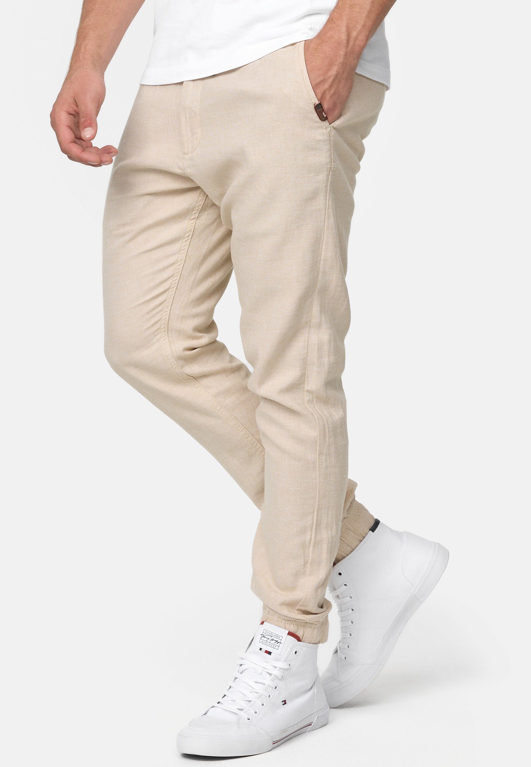 Indicode Leinenhose Herren Blnda Sommerhose Leinen Herrenhose samt dekorativem Gürtel aus Kordeln