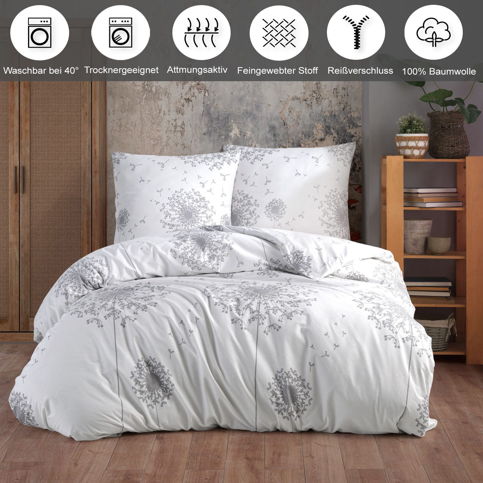 Buymax Bettwäsche Willow, Renforcé: 100% Baumwolle, 2 teilig, 155x220 cm, B günstig online kaufen