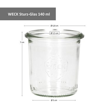MamboCat Einmachglas MamboCat 12er Set Weckgläser Sturzglas mit Frischhalte-Deckel 140ml, Glas