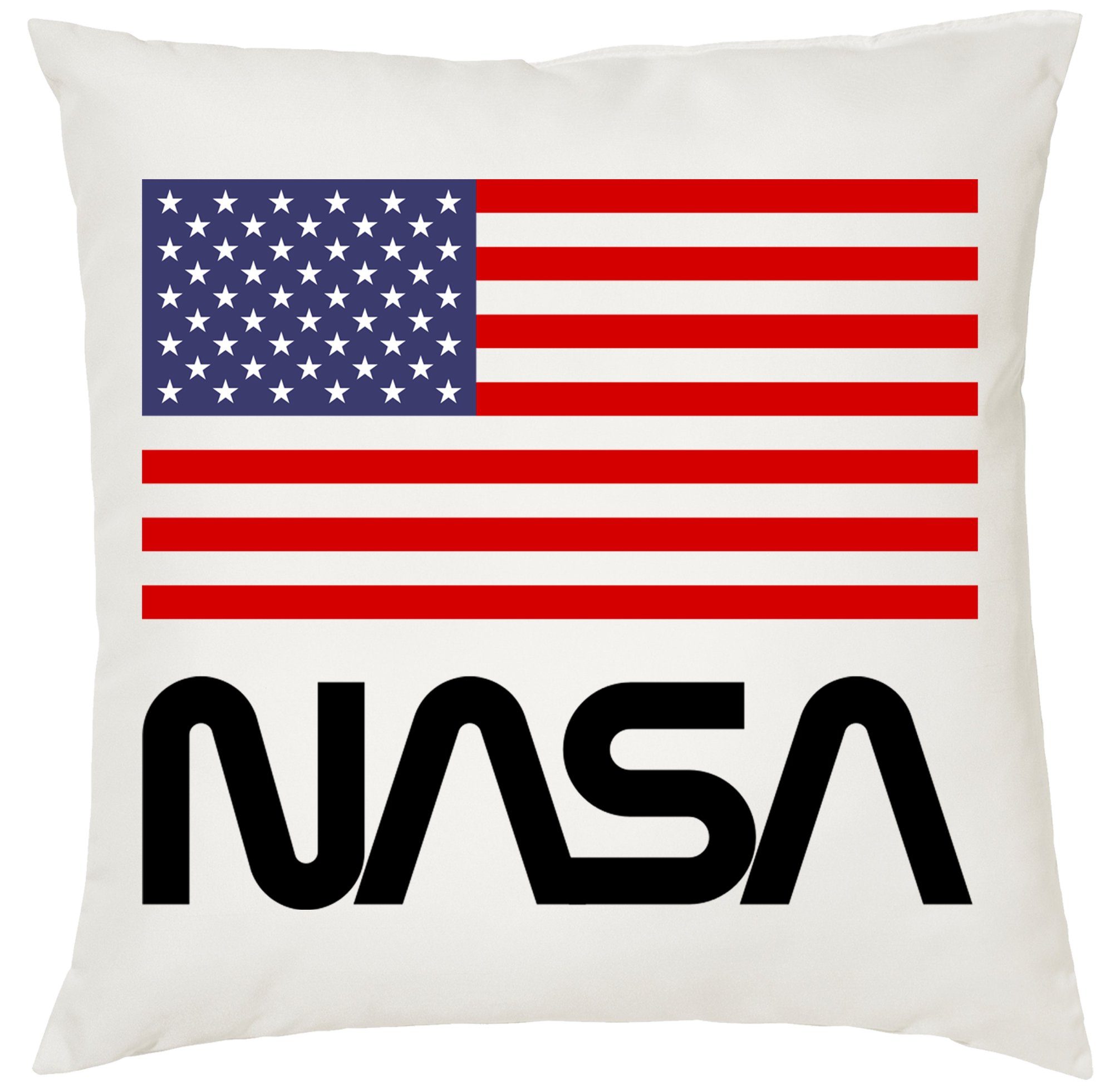 Blondie & Brownie Dekokissen Nasa USA Rakete Elon Mars Mond Mission Kissen mit füllung Weiß