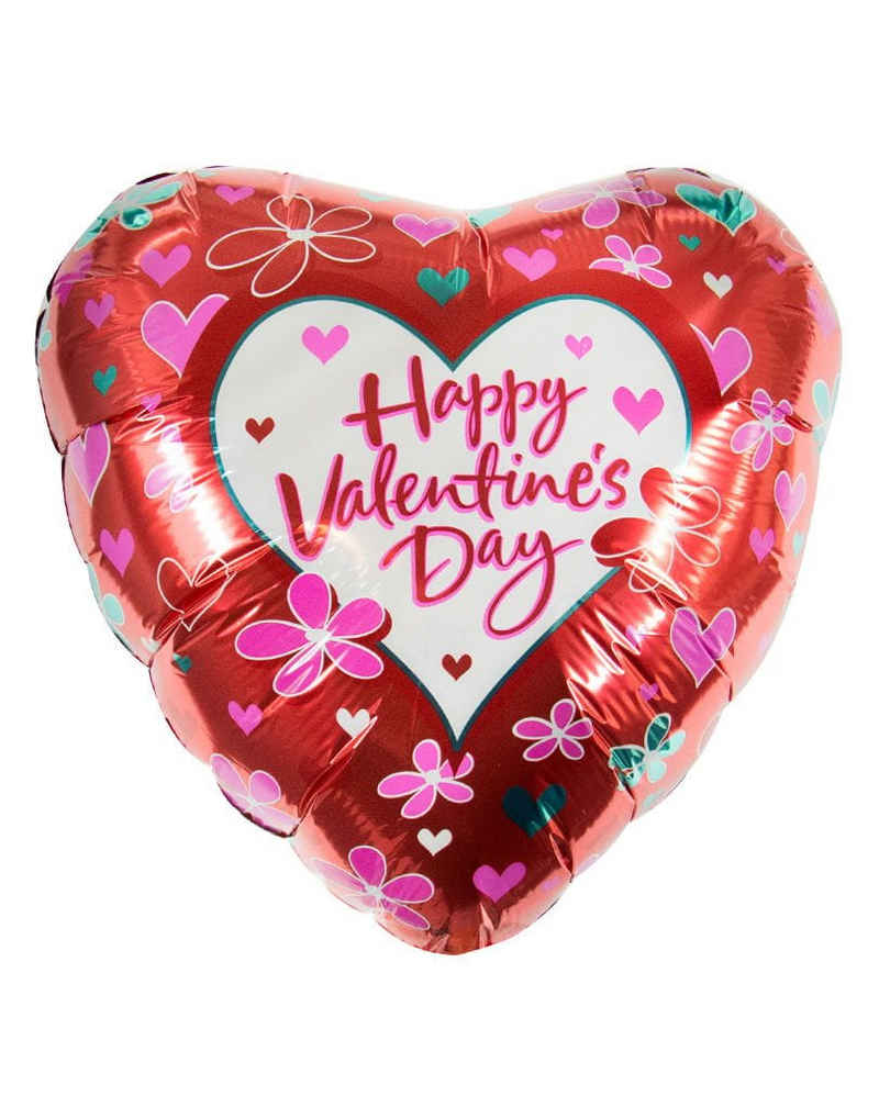 Horror-Shop Folienballon Herzförmiger Valentinstag Folienballon mit Blumen