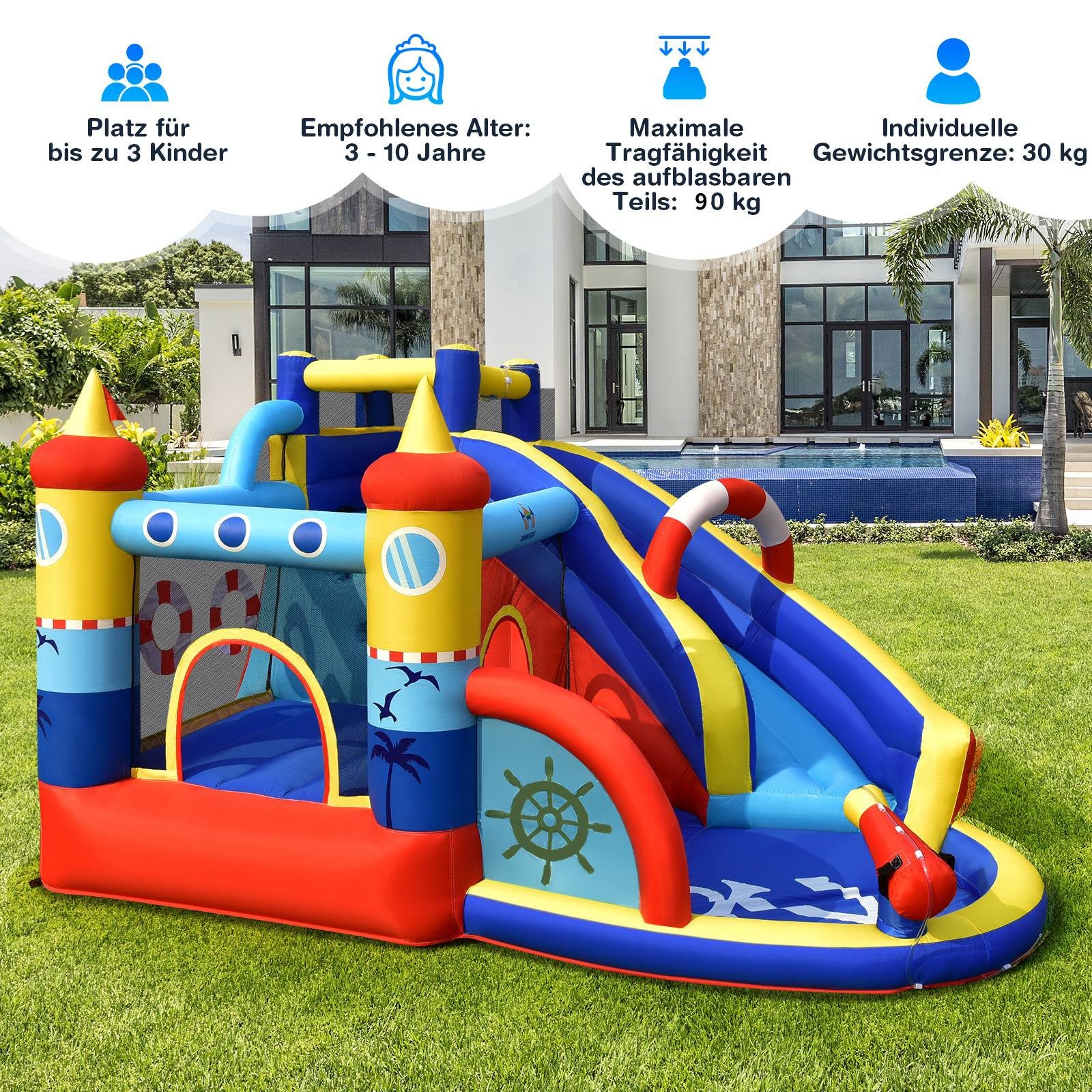 COSTWAY Hüpfburg, (1-tlg), mit 550W Gebläse, Rutsche, Planschbecken, für Kinder