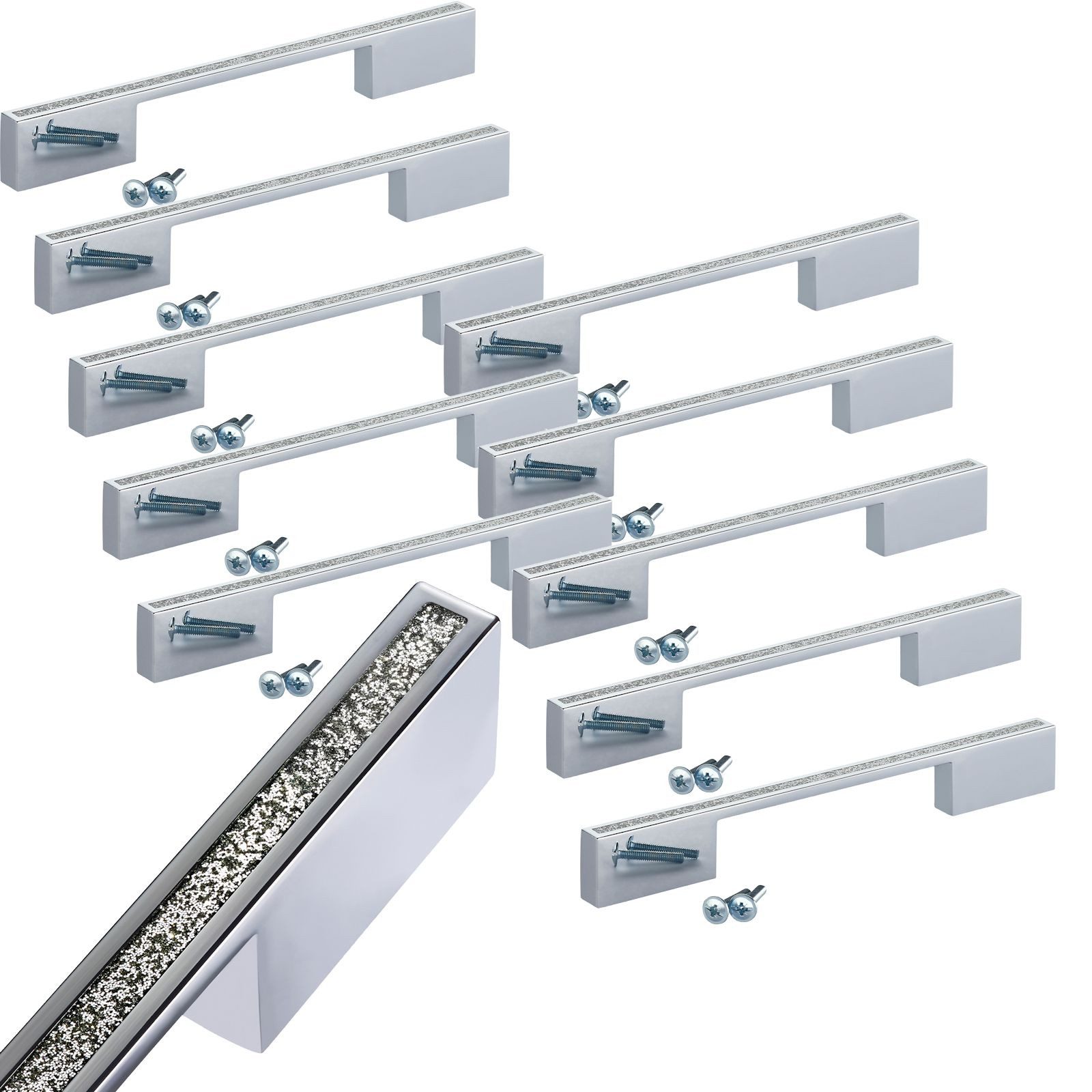 SO-TECH® Möbelgriff SIRIUS BA 160/192 mm Chrom poliert mit Glitzer-Dekoreinlage (10-St), Bügelgriff inkl. Schrauben - von SCHÜCO